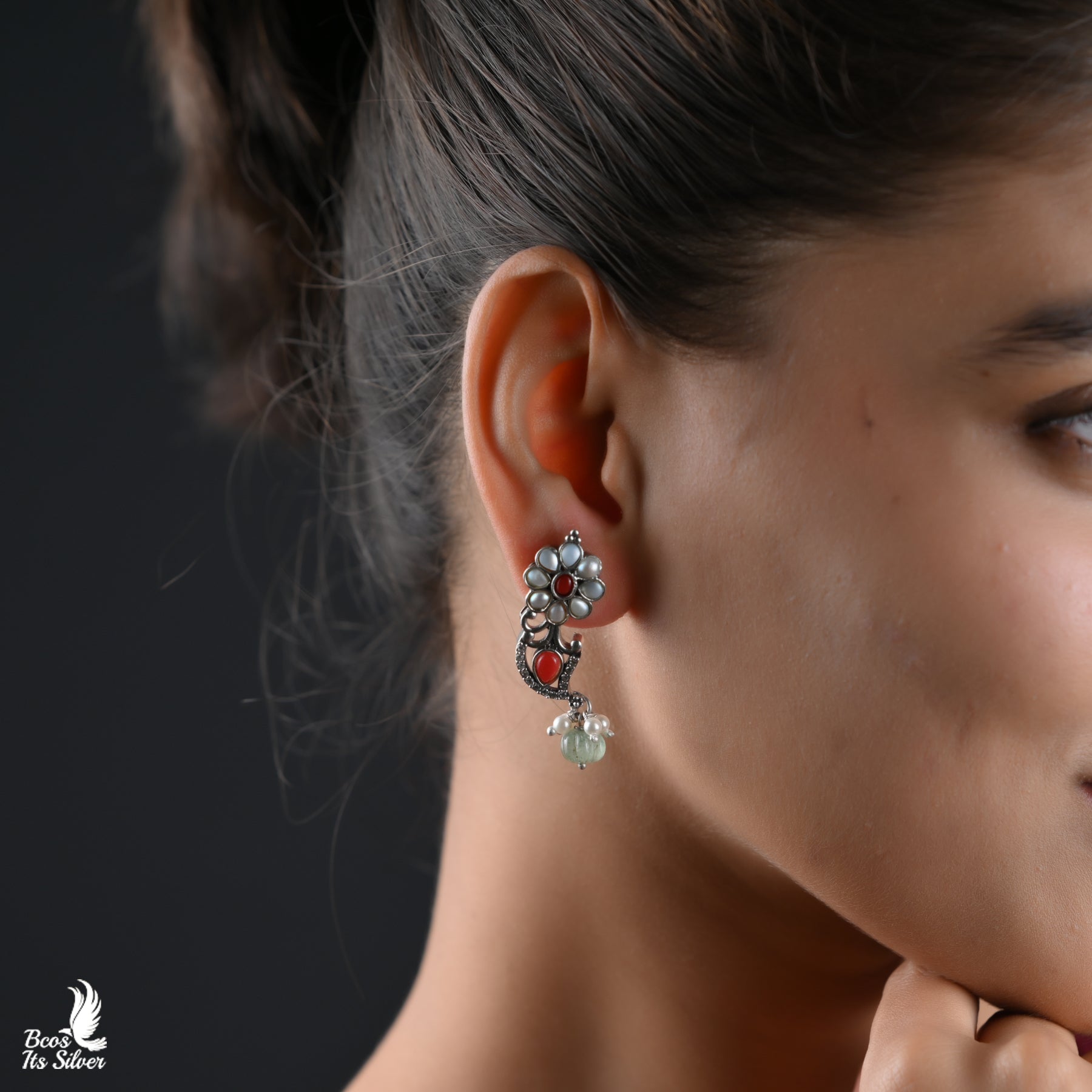 Pure 925 Silver Oxidized Earstud - 6179
