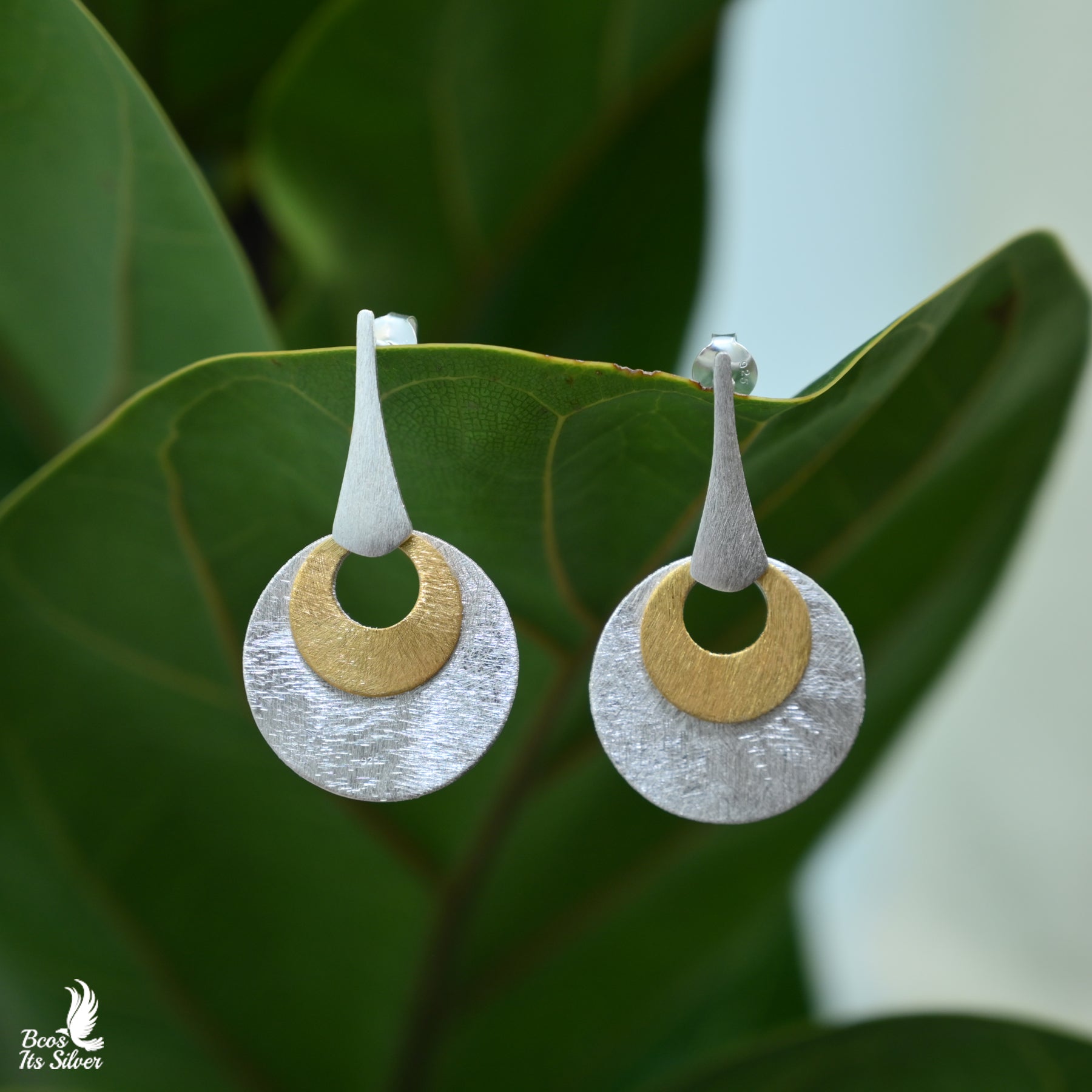 Pure 925 Silver Dual Tone Earrings - 6078