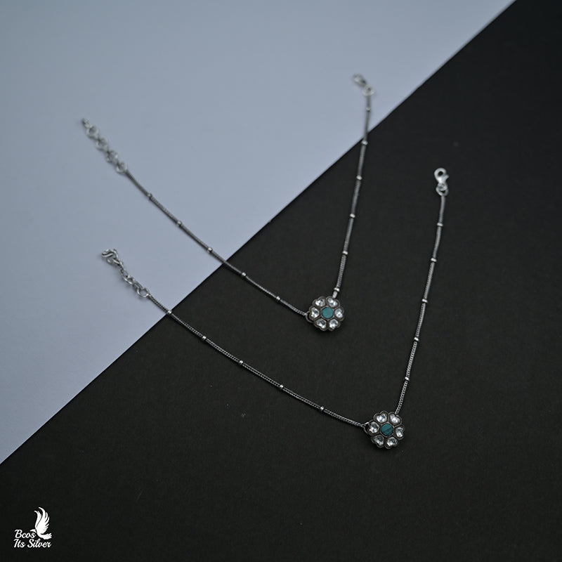 Oxidized Kundan Single Anklet - 8320