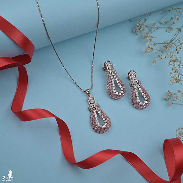 Theia Rose Gold Pendant with Earring - 6708