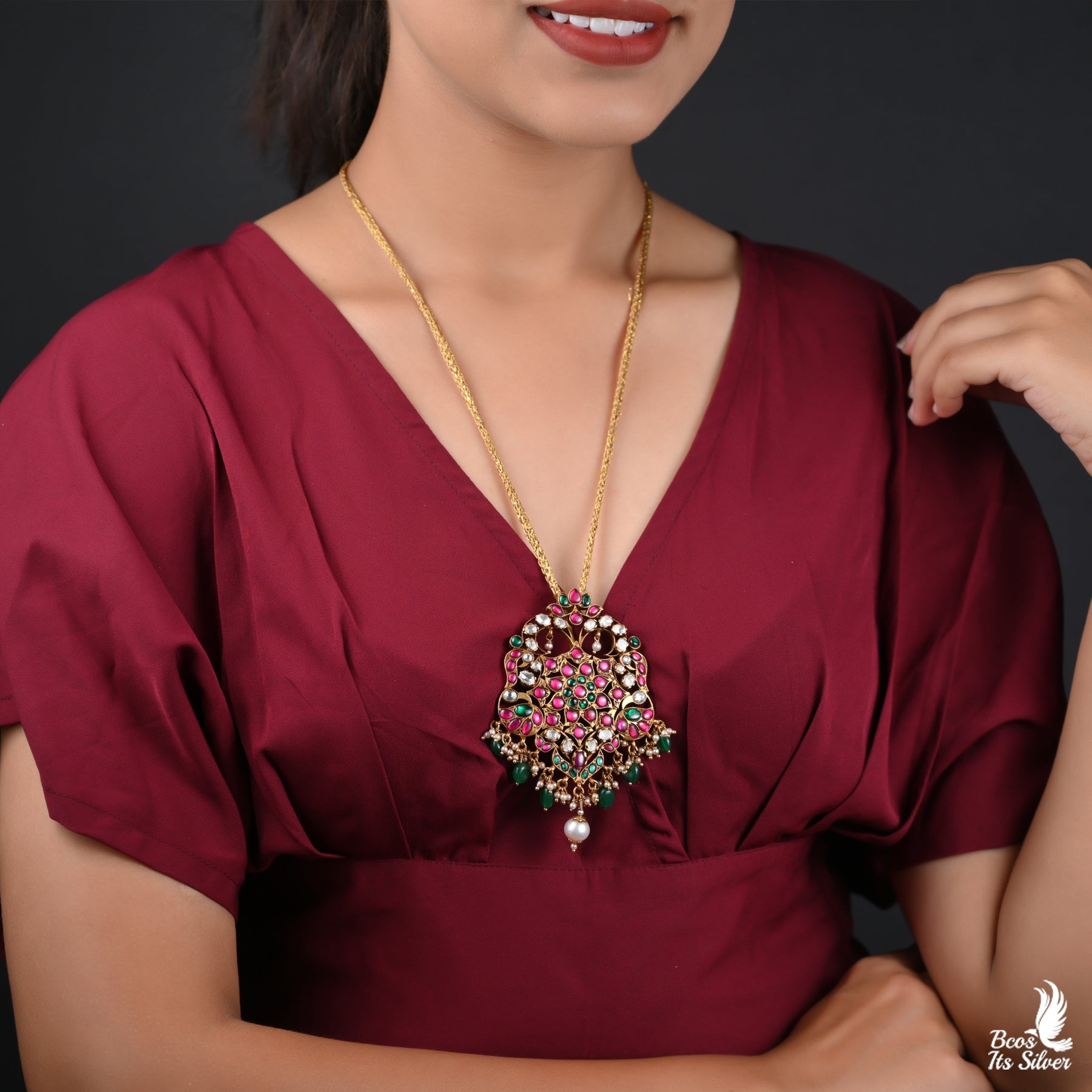 Gold Plated Polki Nakash Pendant - 3746