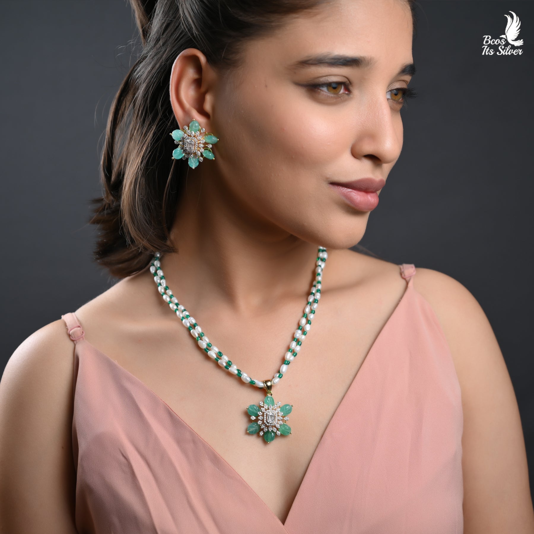 Theia Diamond look Pendent with earring - 5772