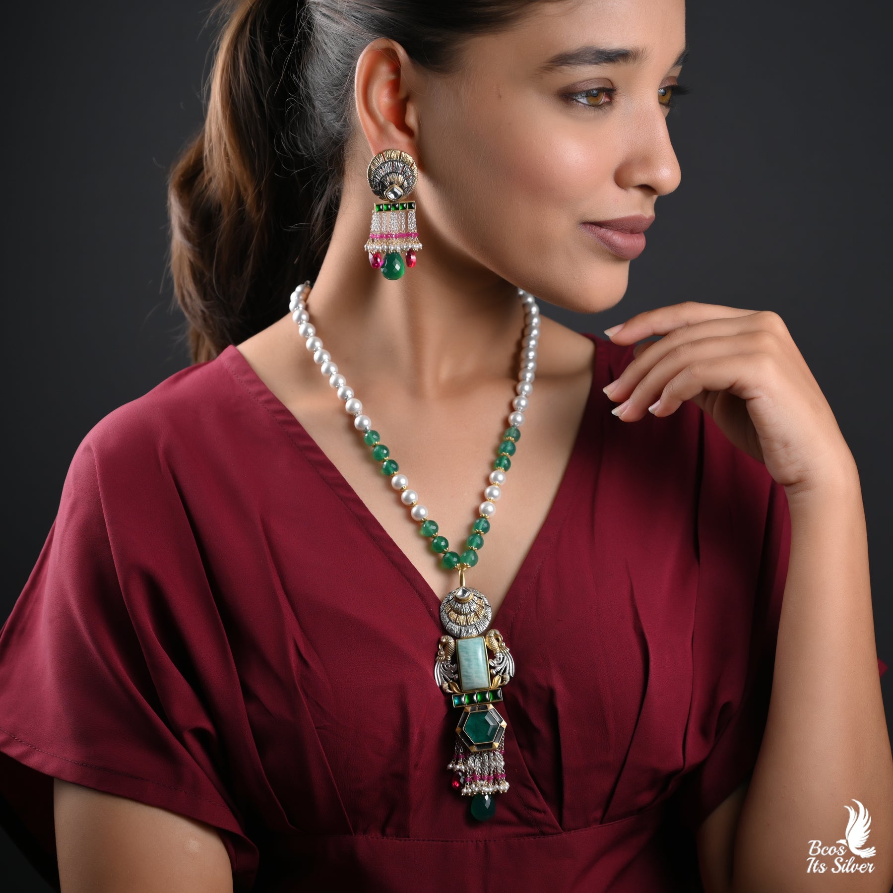 Beads Mala with Pendant with Earring- 5053