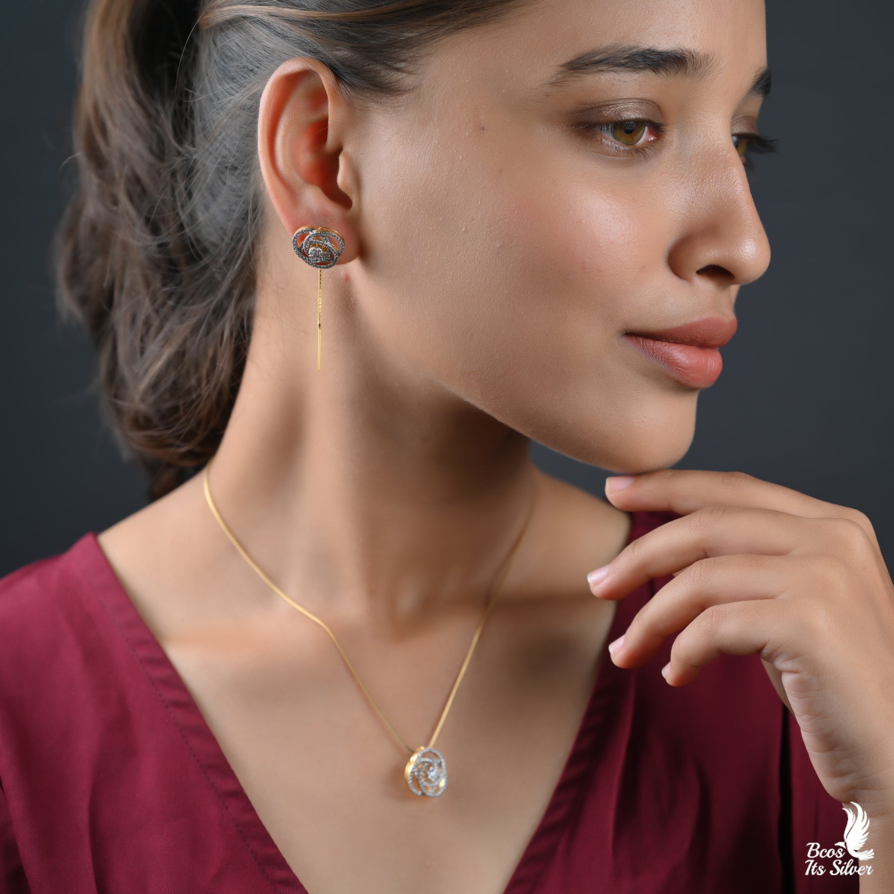 Theia Diamond Look Pendant with Earring - 3033 - ( MADE TO ORDER )