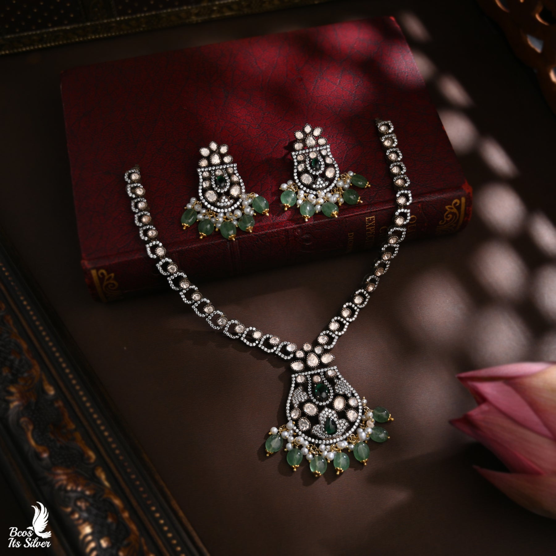 Gold Plated Victorian Neckpiece with earring - 4865