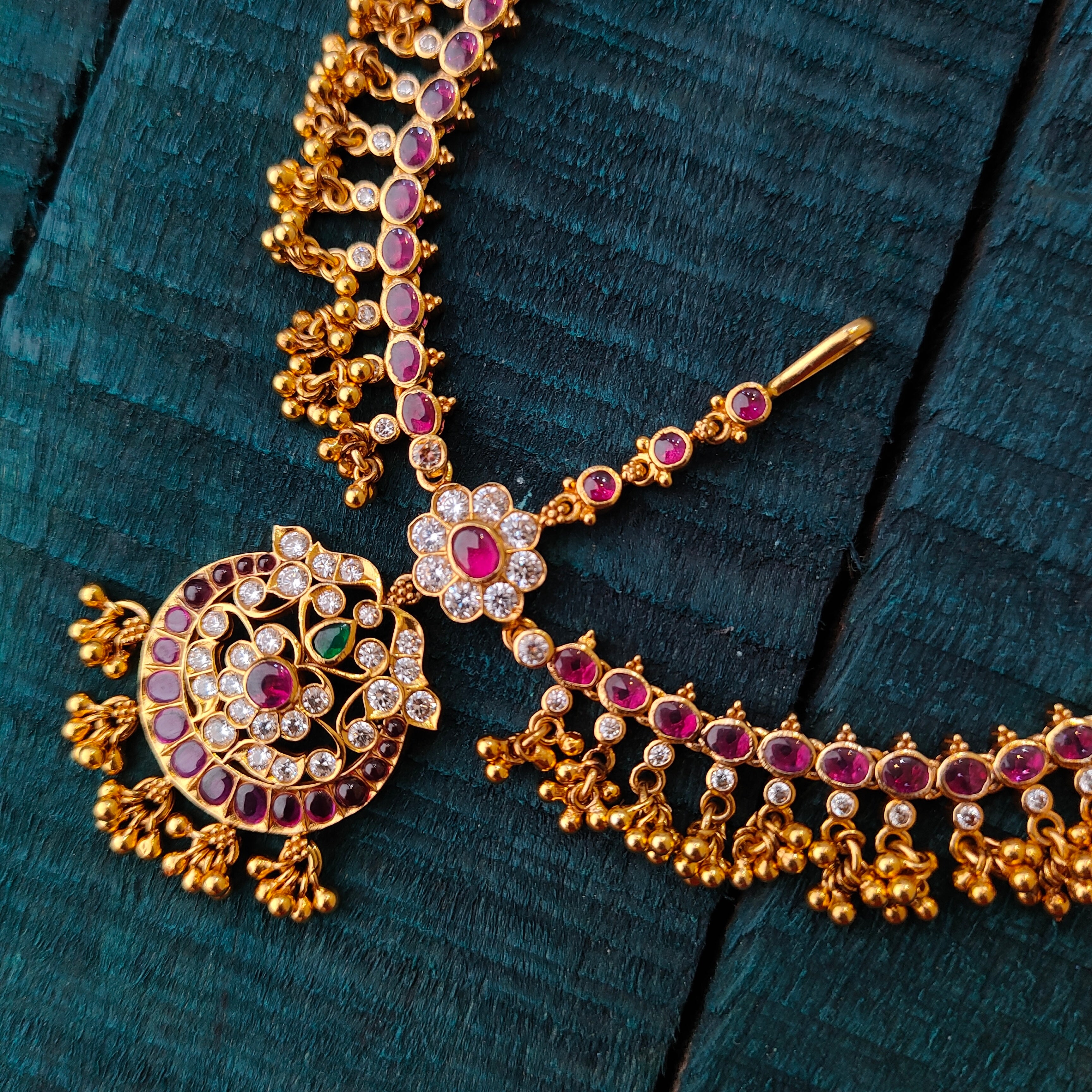 925 Silver Gold Plated Kundan Matha patti -1410