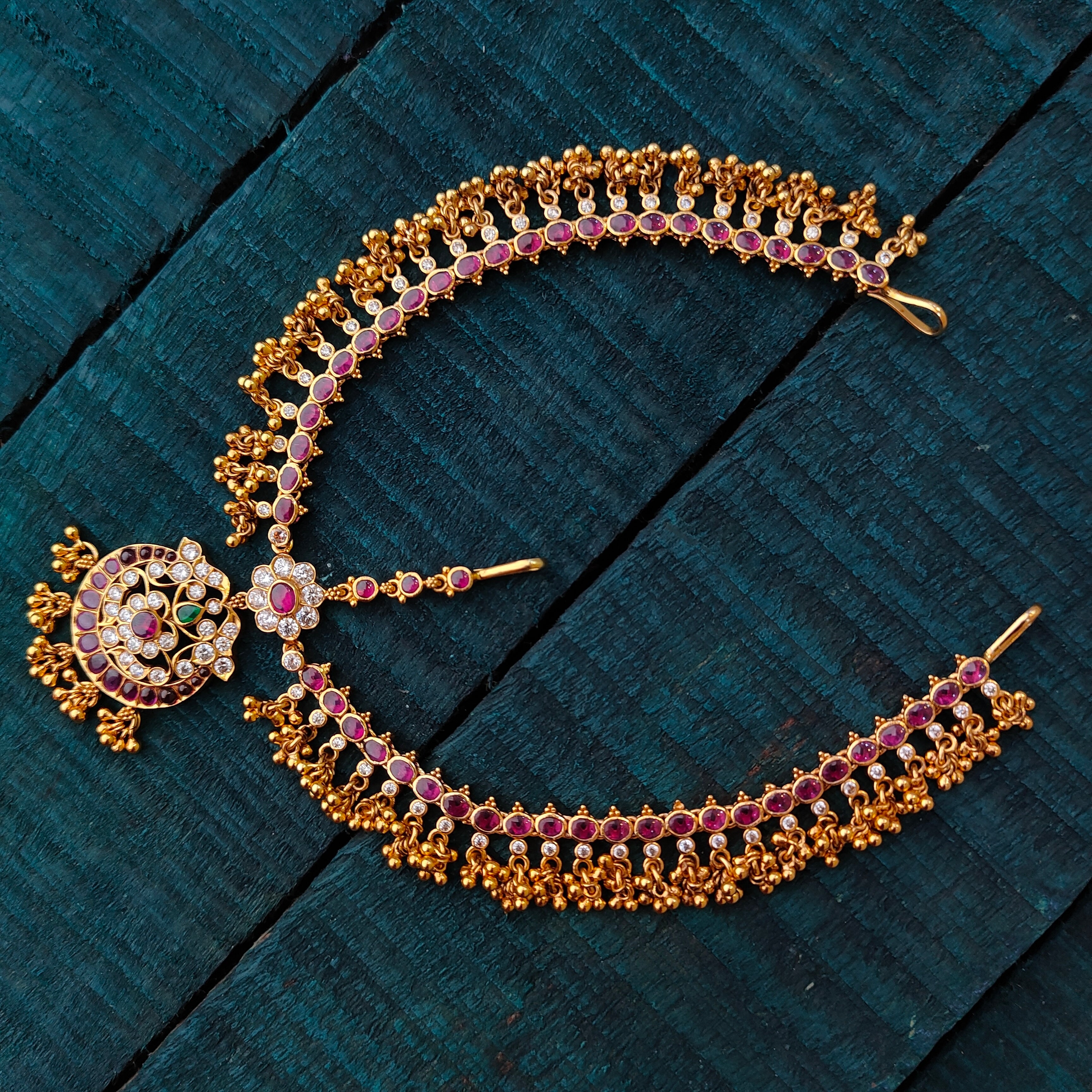 925 Silver Gold Plated Kundan Matha patti -1410