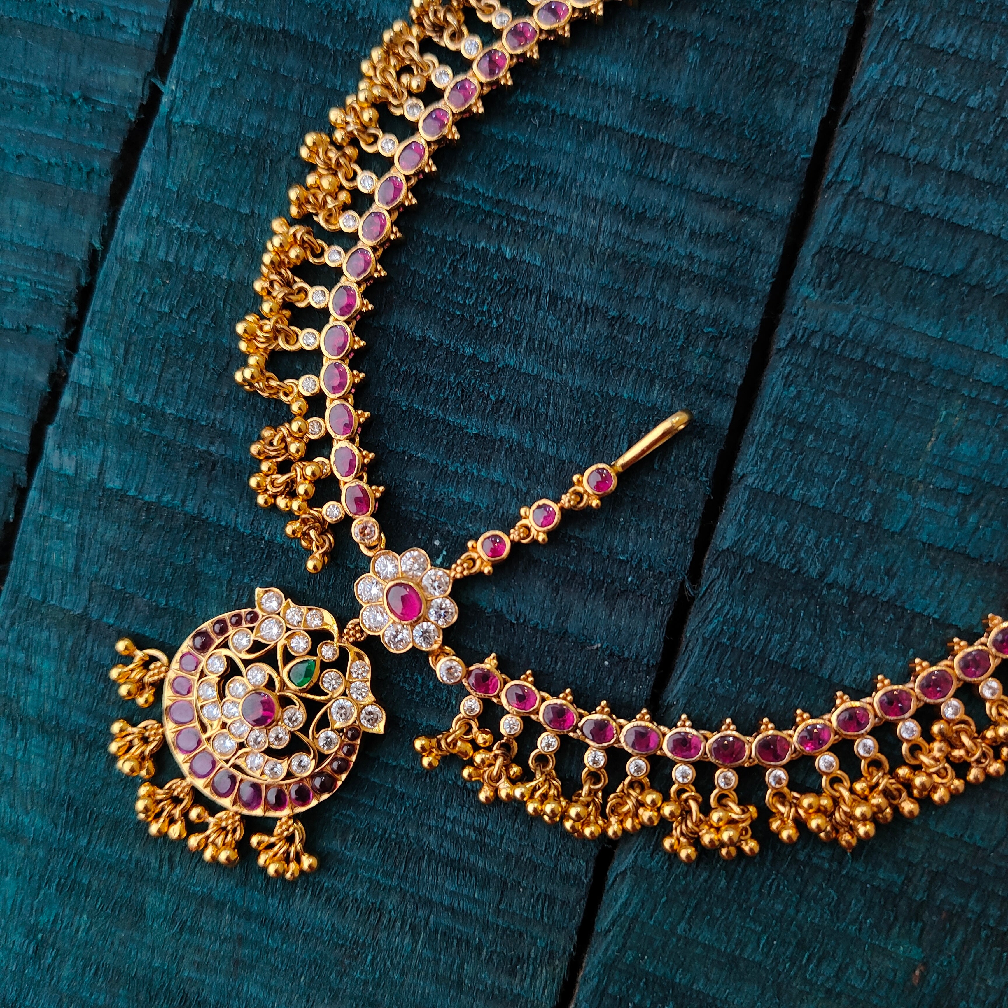 925 Silver Gold Plated Kundan Matha patti -1410