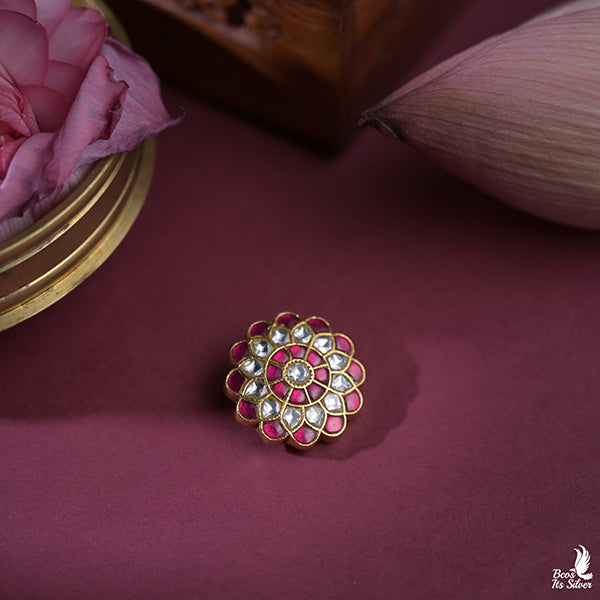 925 Silver Kundan Flower Pendant -0458