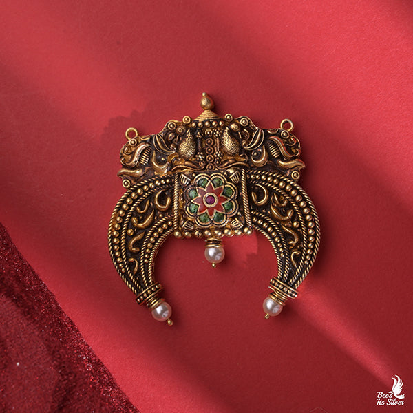 925 Silver Kundan Puligoru Pendant - 0457