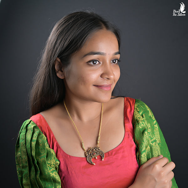 925 Silver Kundan Puligoru Pendant - 0457