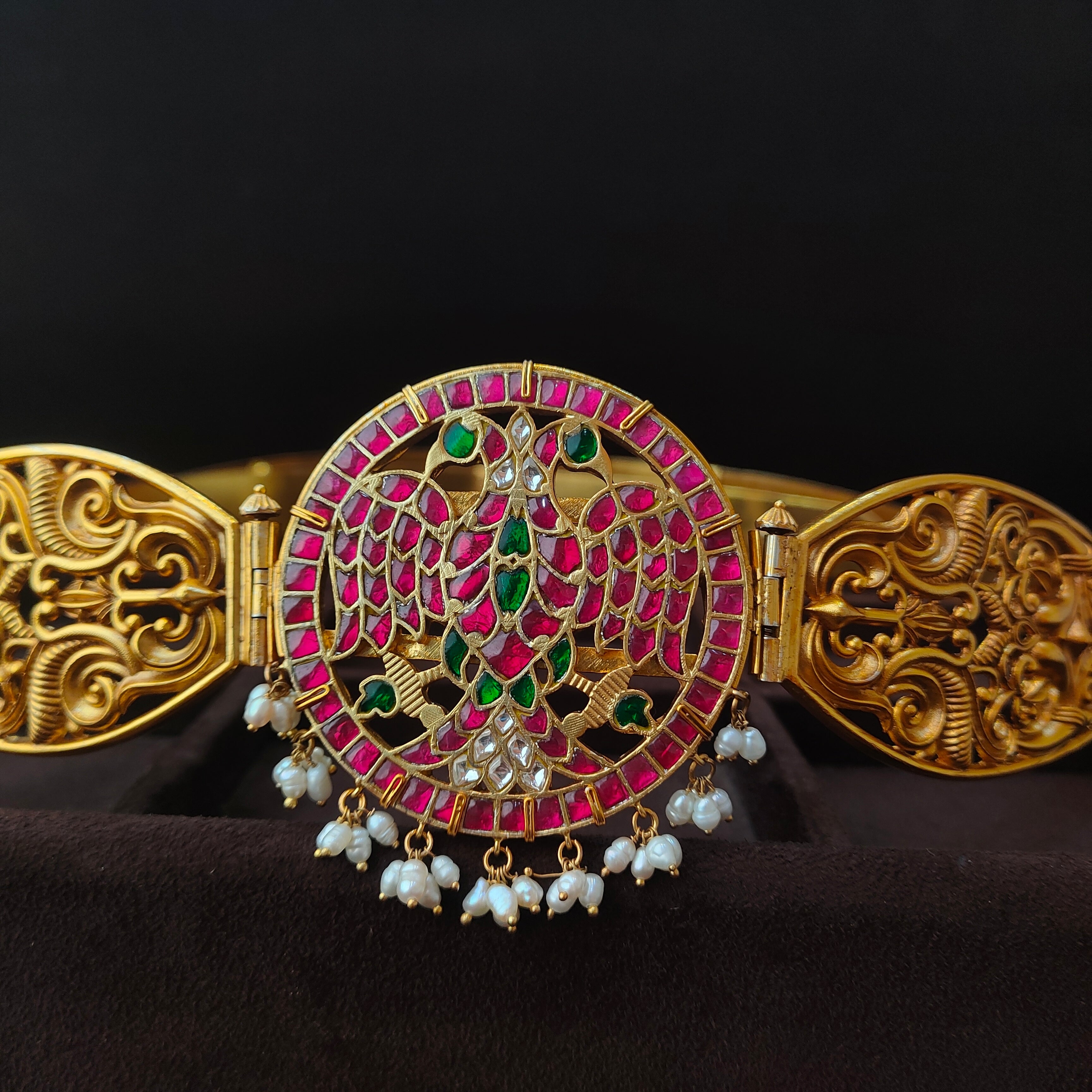 Pure 925 Silver Kundan Waist Belt -0056