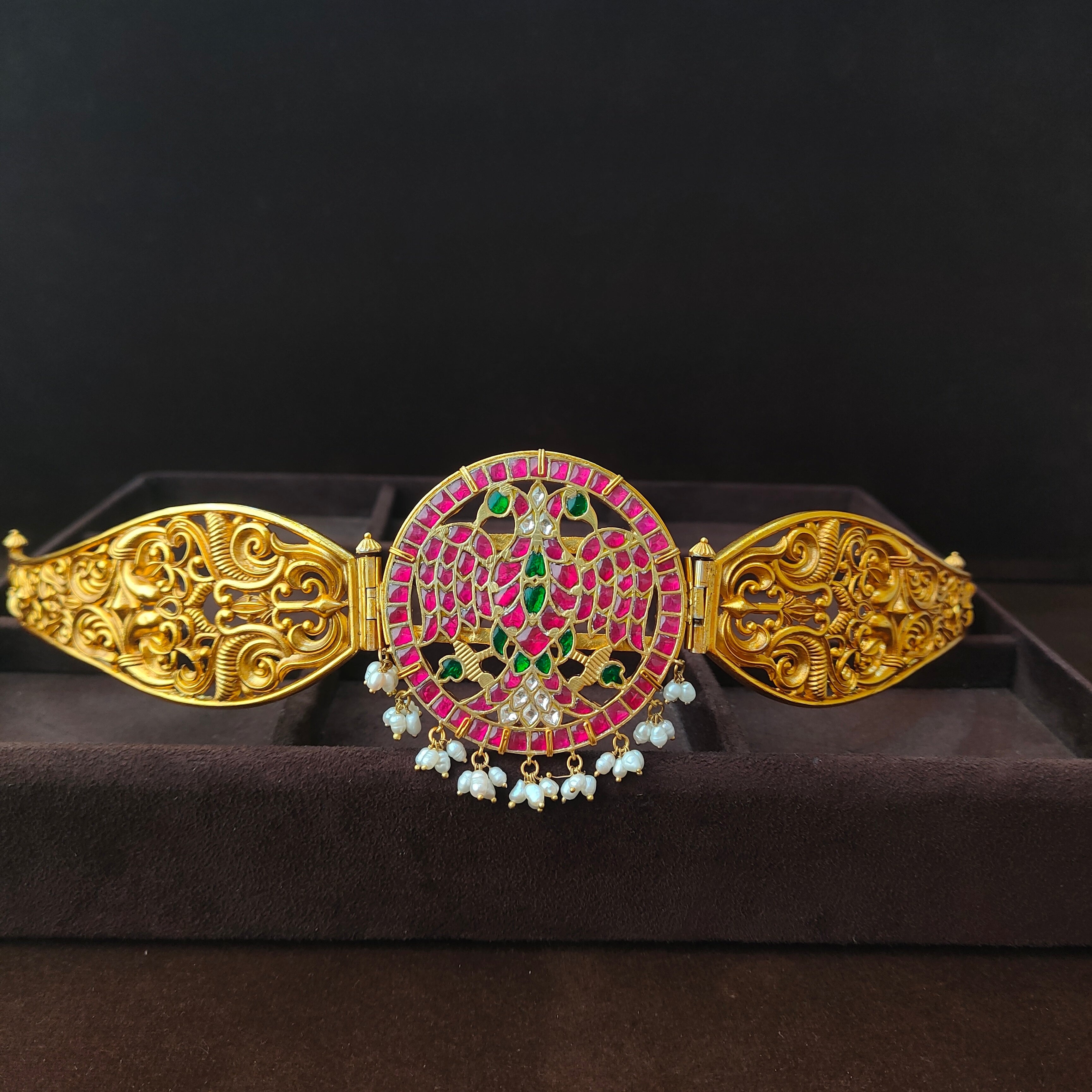 Pure 925 Silver Kundan Waist Belt -0056