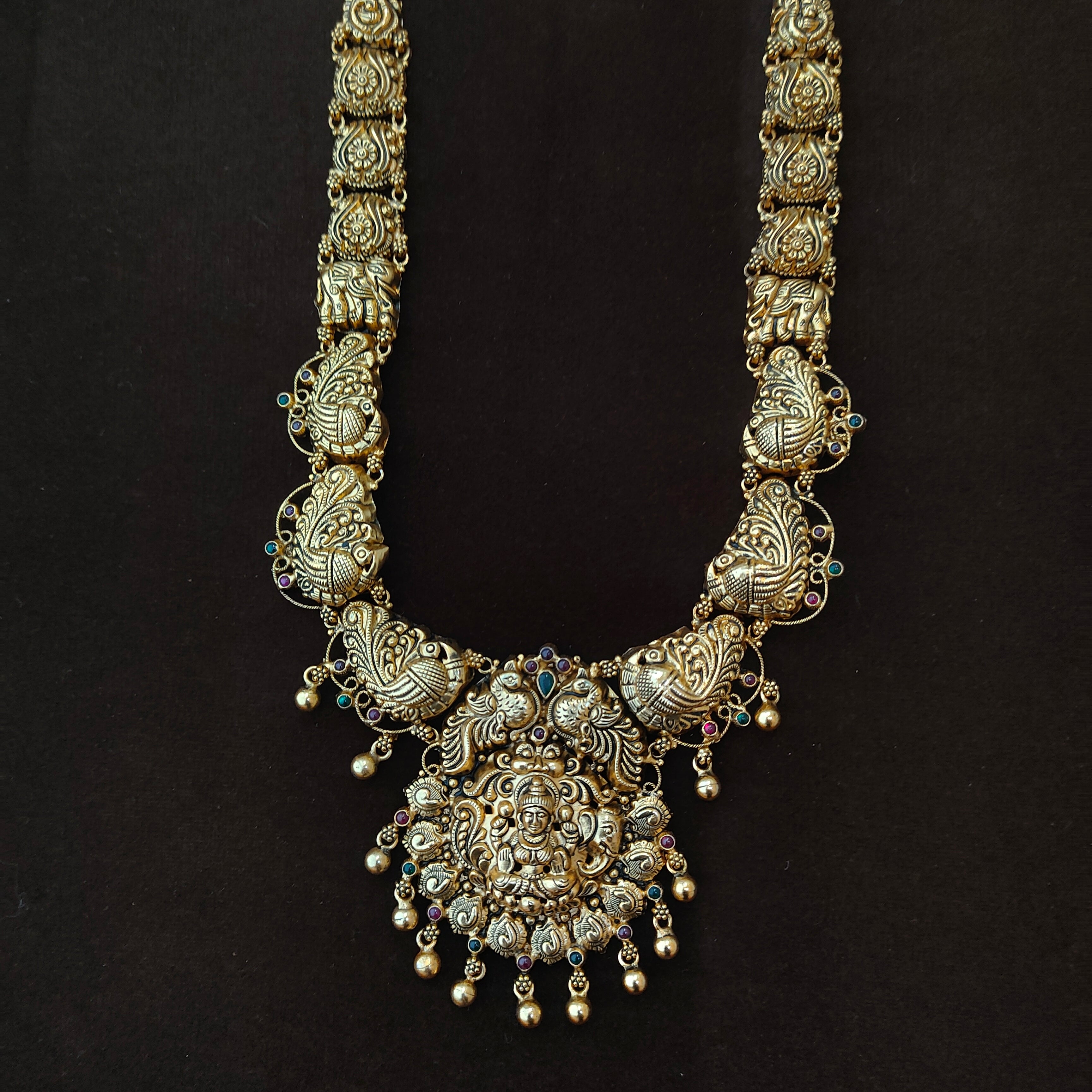 925 Silver Gold Plated Lakshmi Haram-1422