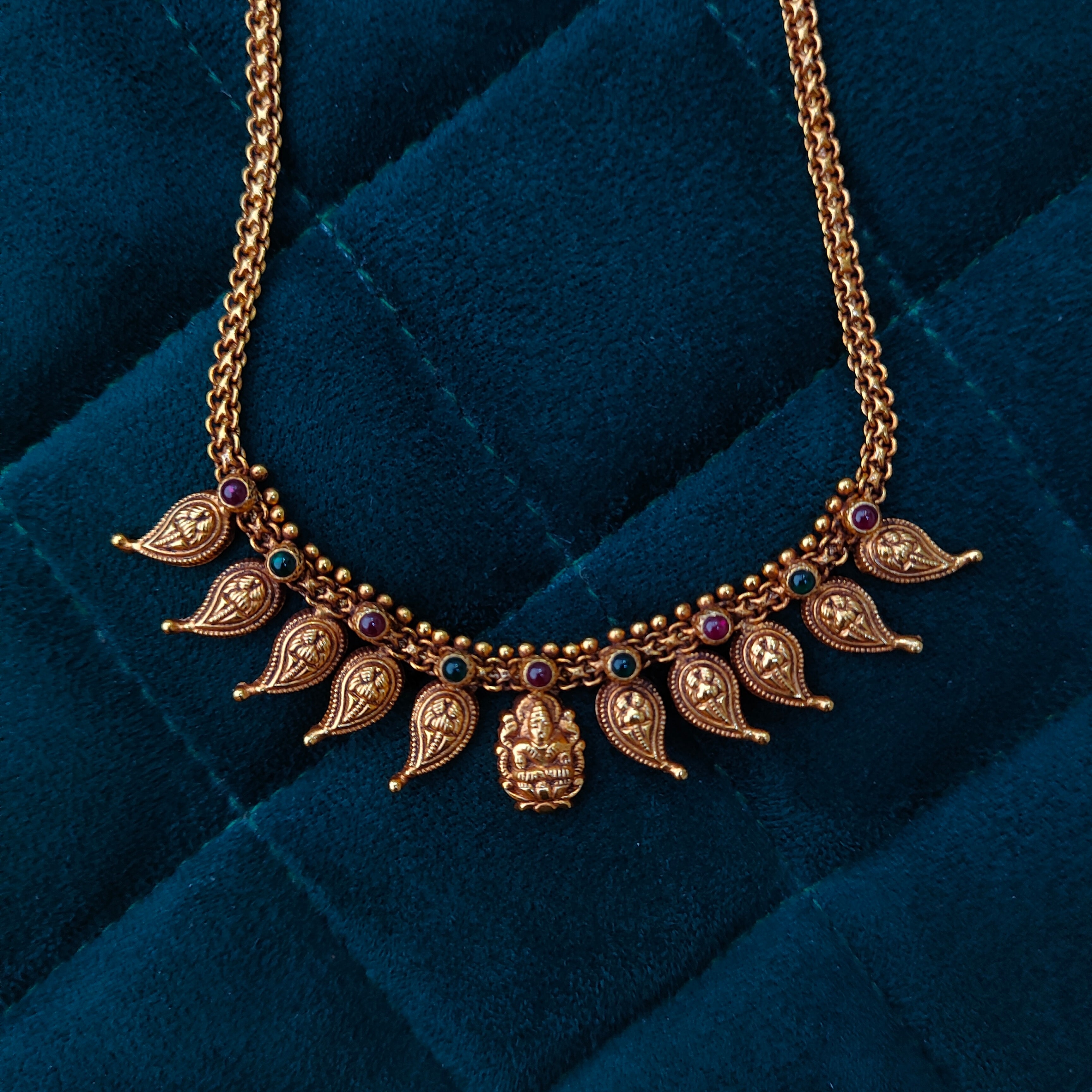 925 Silver Gold Plated Lakshmi Mango Necklace-1371