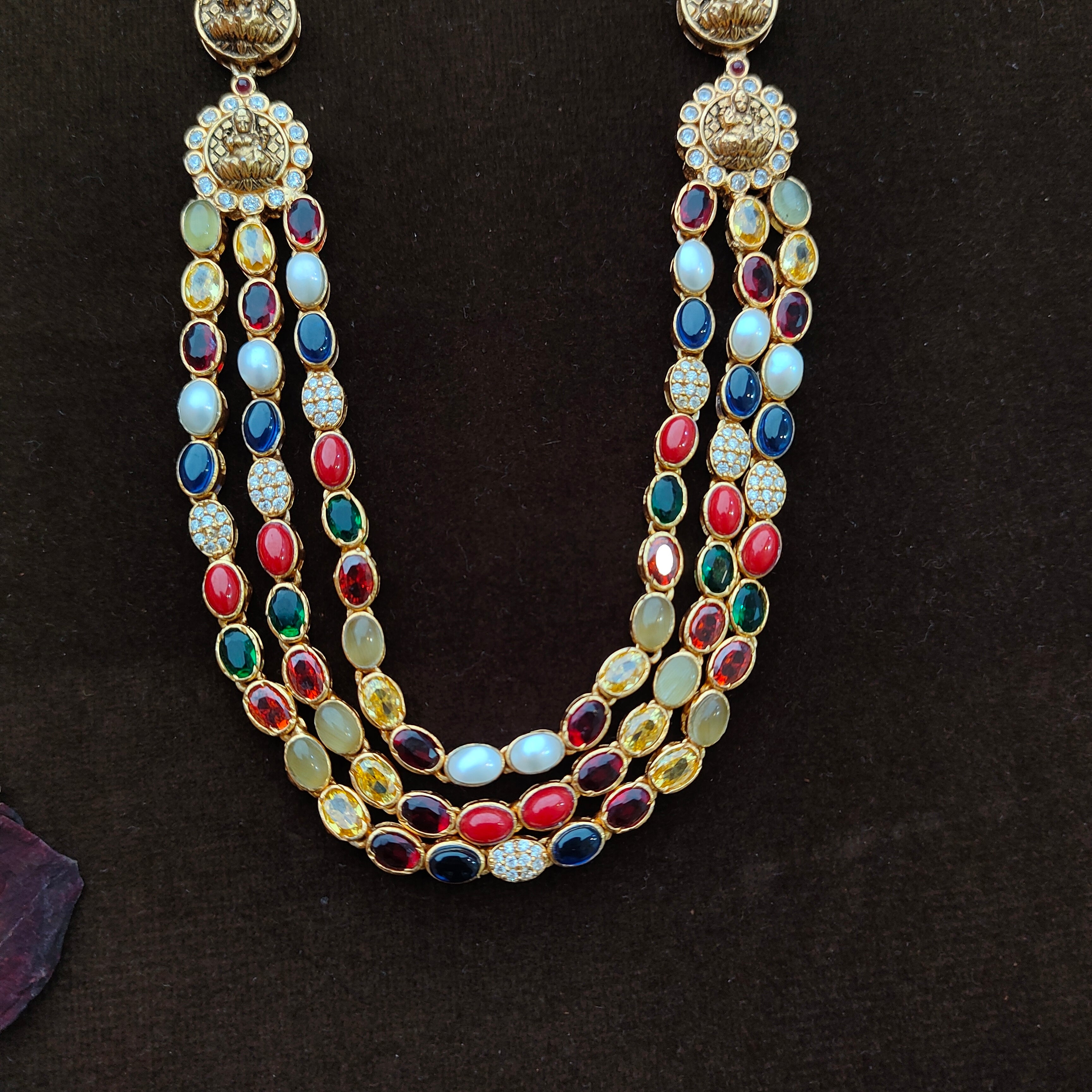 925 Silver Lakshmi Navaratna Necklace set-1460