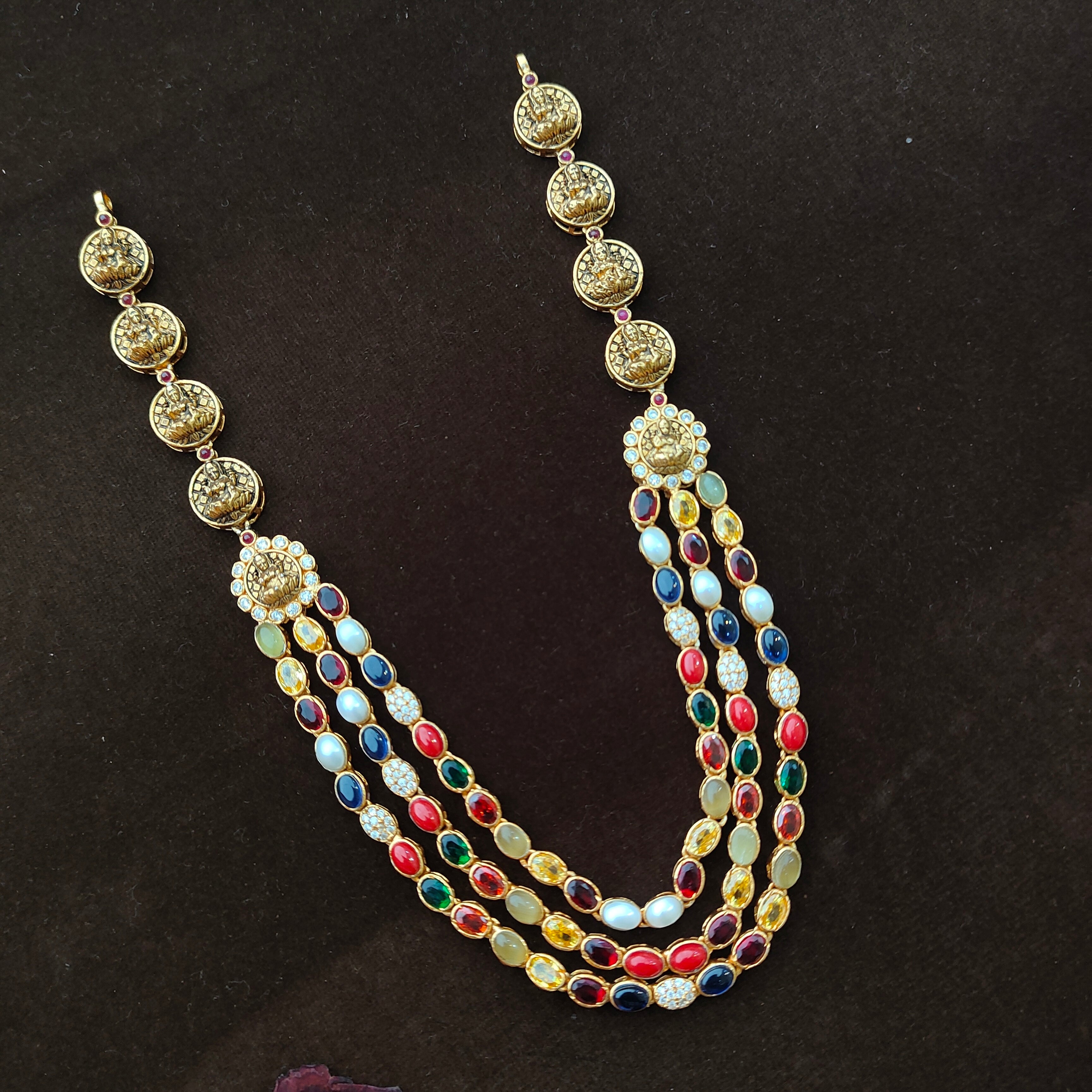 925 Silver Lakshmi Navaratna Necklace set-1460