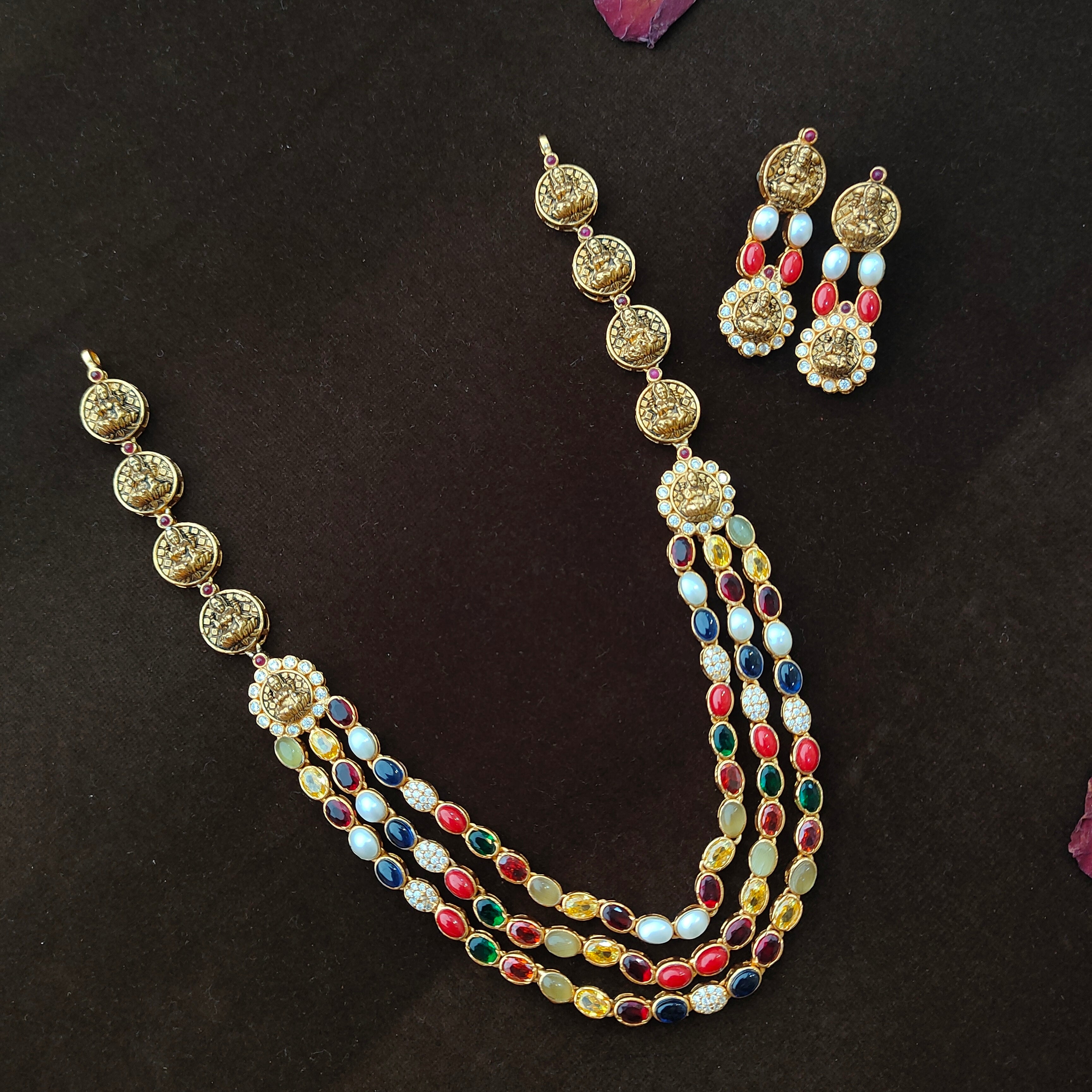 925 Silver Lakshmi Navaratna Necklace set-1460