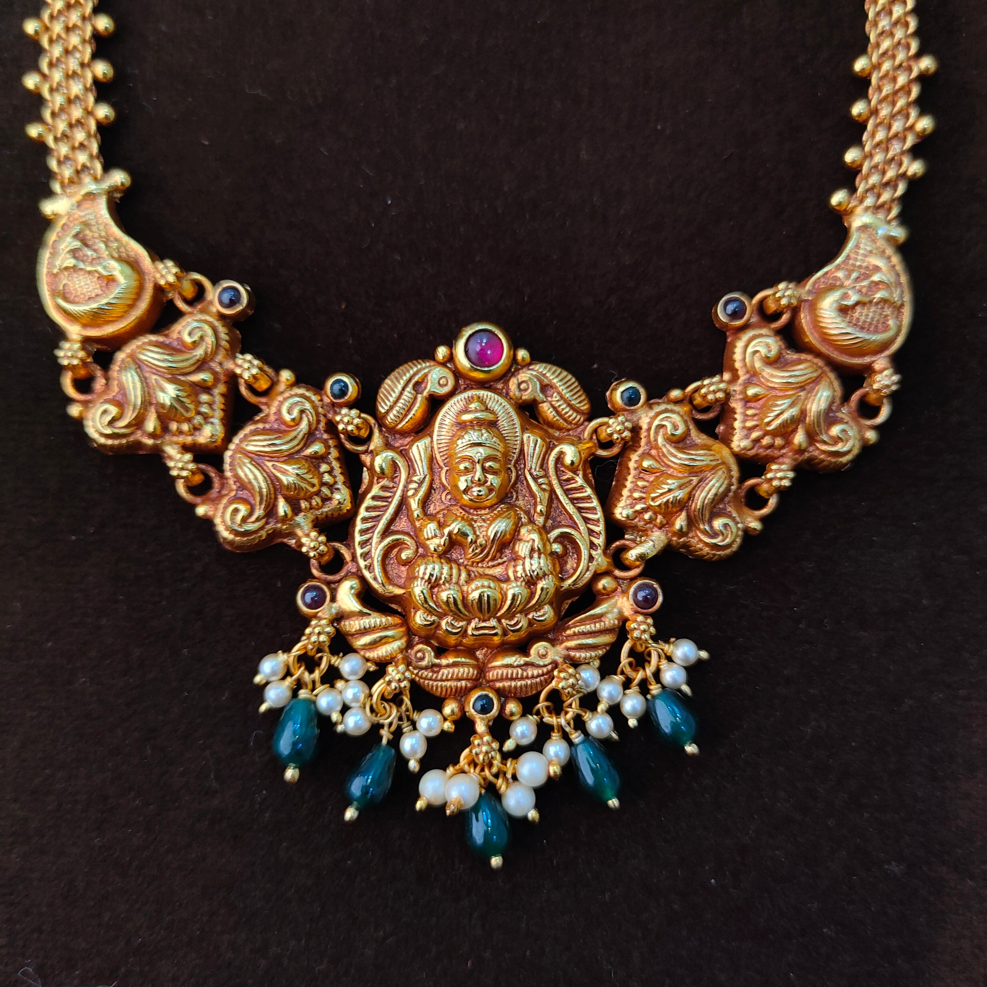 925 Silver Gold Plated Lakshmi Neckpiece -1372