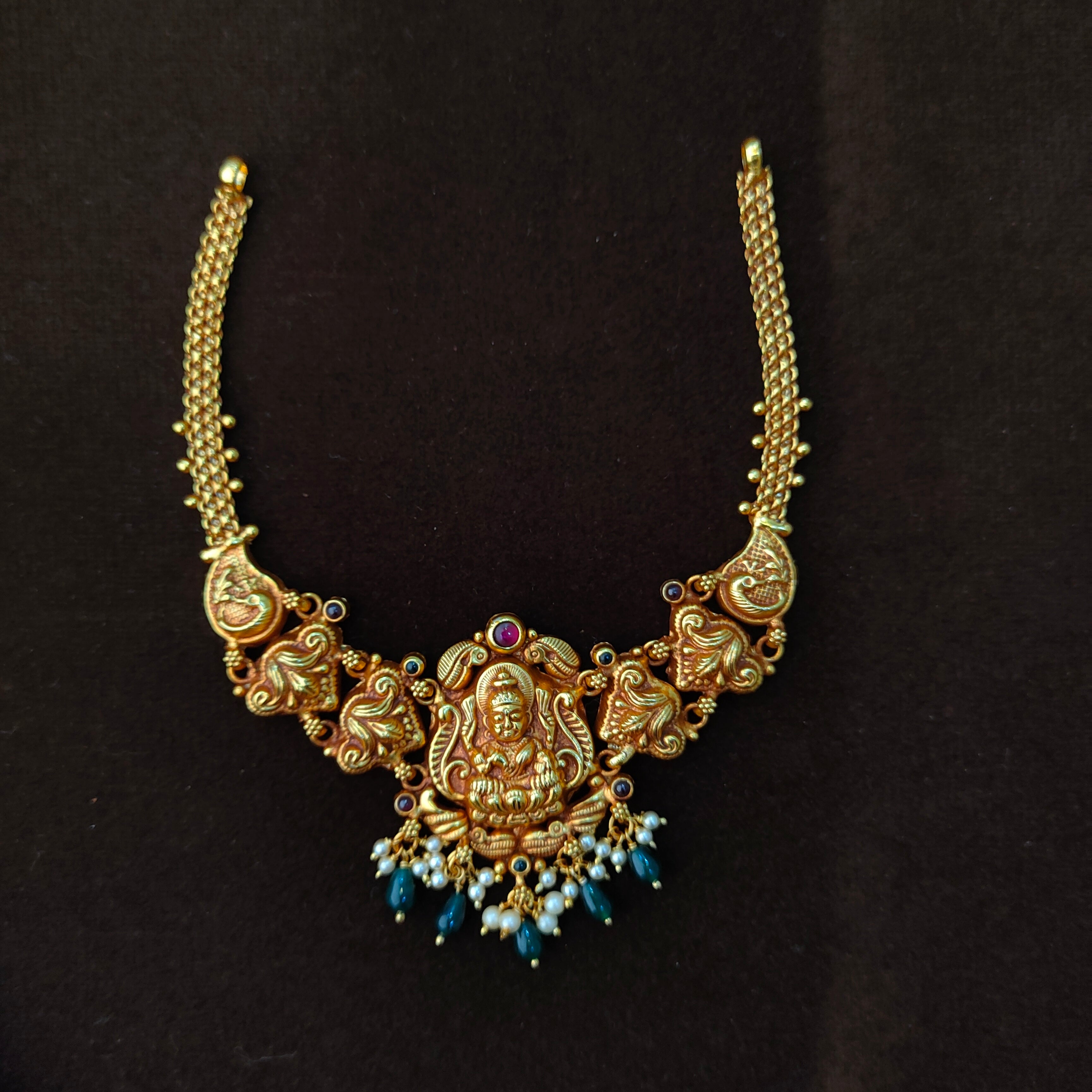 925 Silver Gold Plated Lakshmi Neckpiece -1372