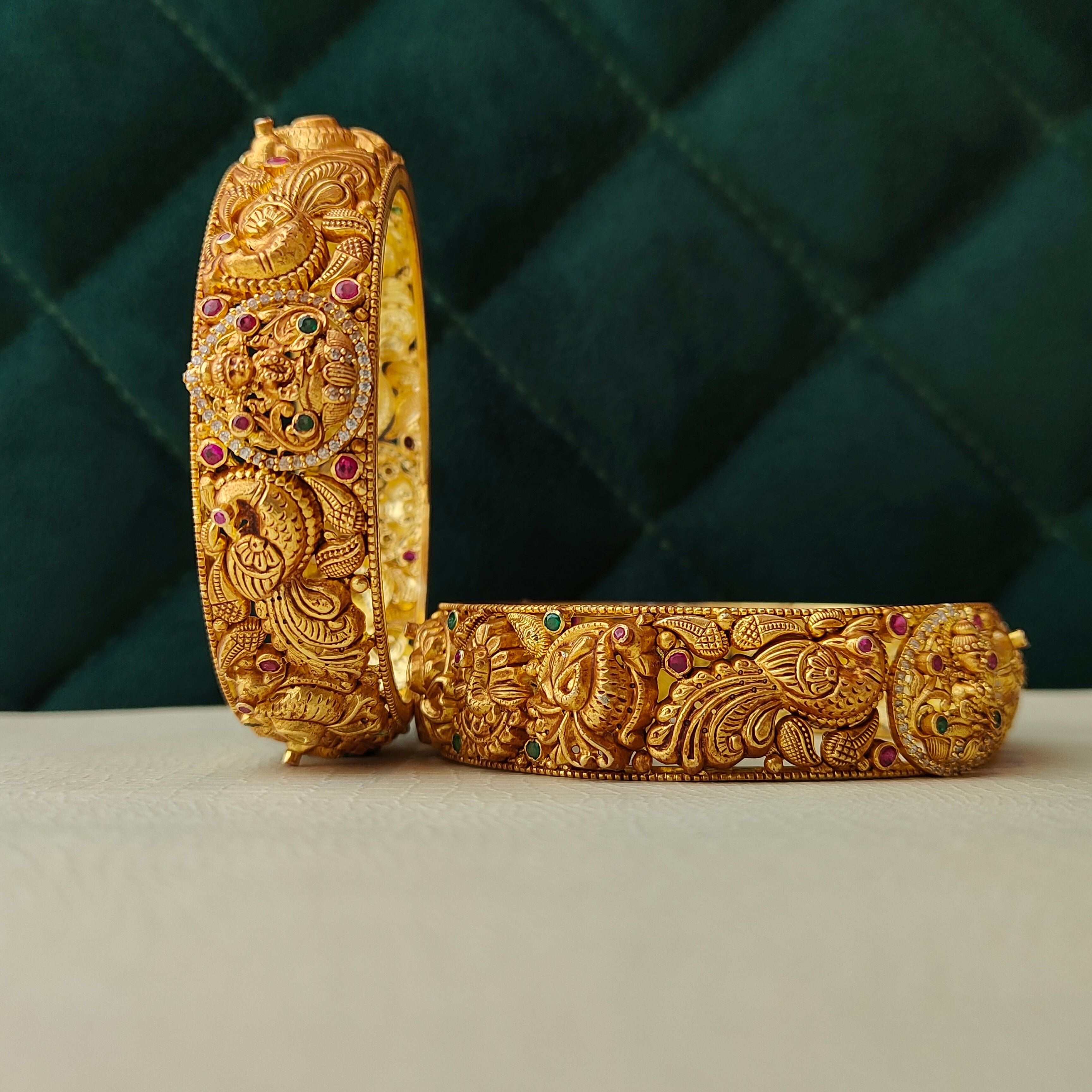 925 Silver Lakshmi with Peacock Bangle-1373 - size 2.5