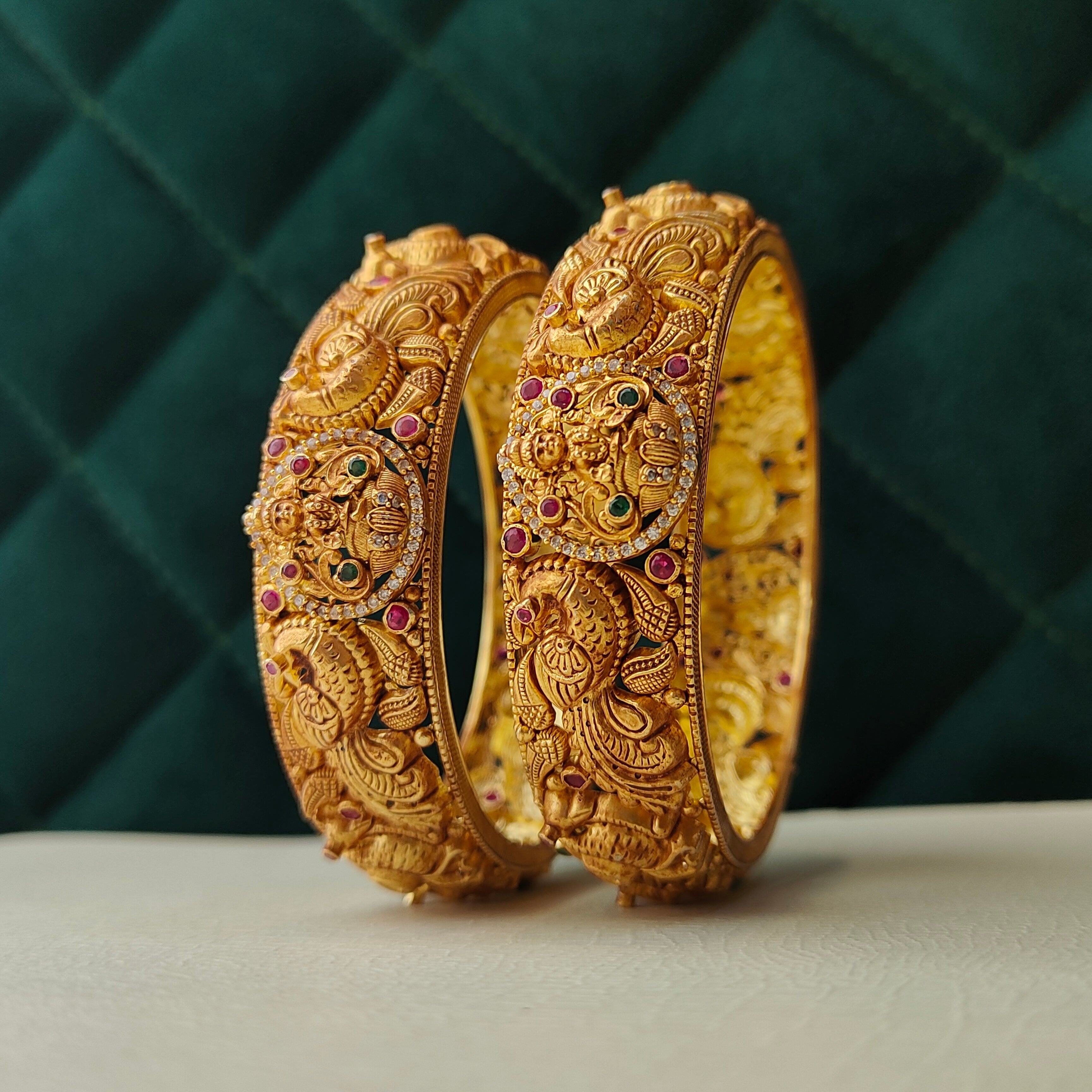 925 Silver Lakshmi with Peacock Bangle-1373 - size 2.5