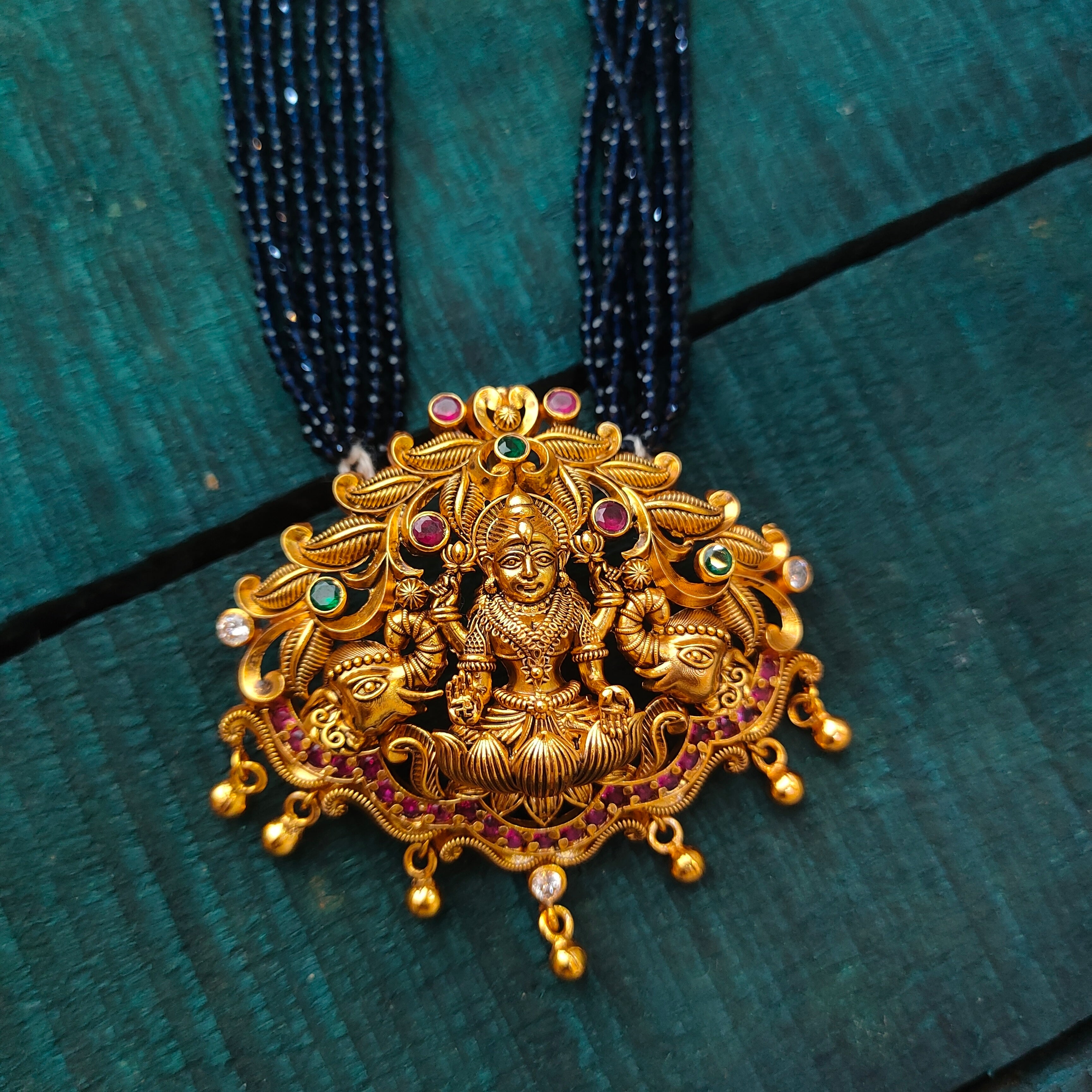 925 Silver Lakshmi Pendant with Beads Haram -1453