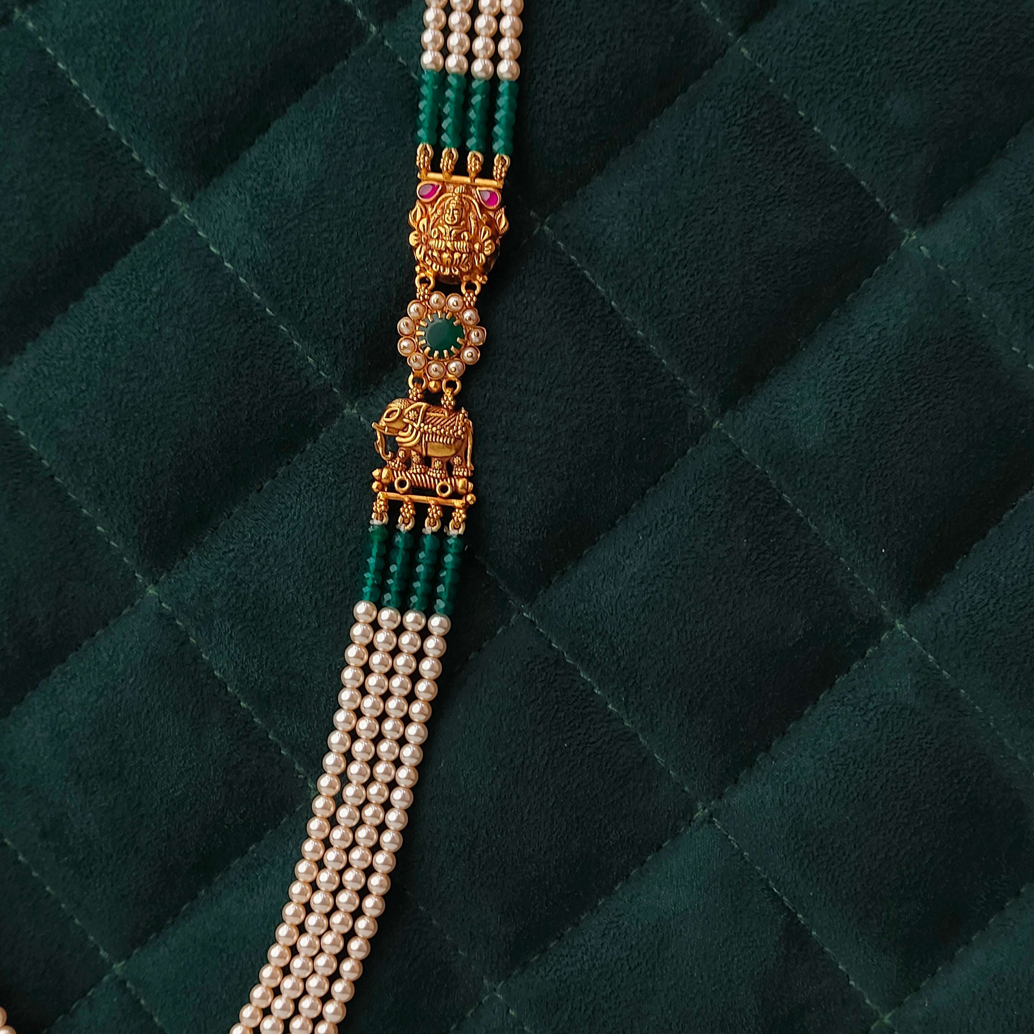 925 Silver Lakshmi With Elephant Beads Haram -0057