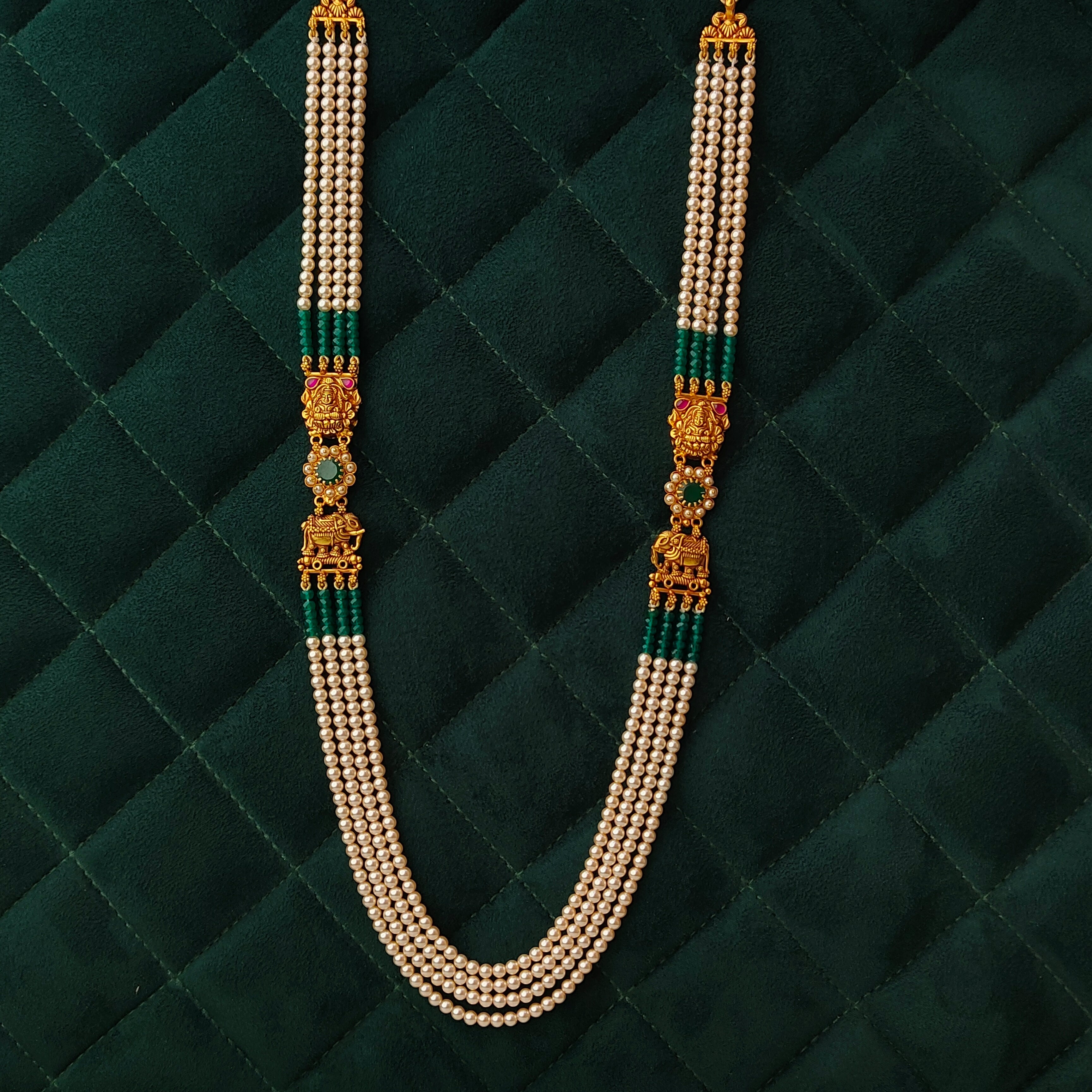 925 Silver Lakshmi With Elephant Beads Haram -0057