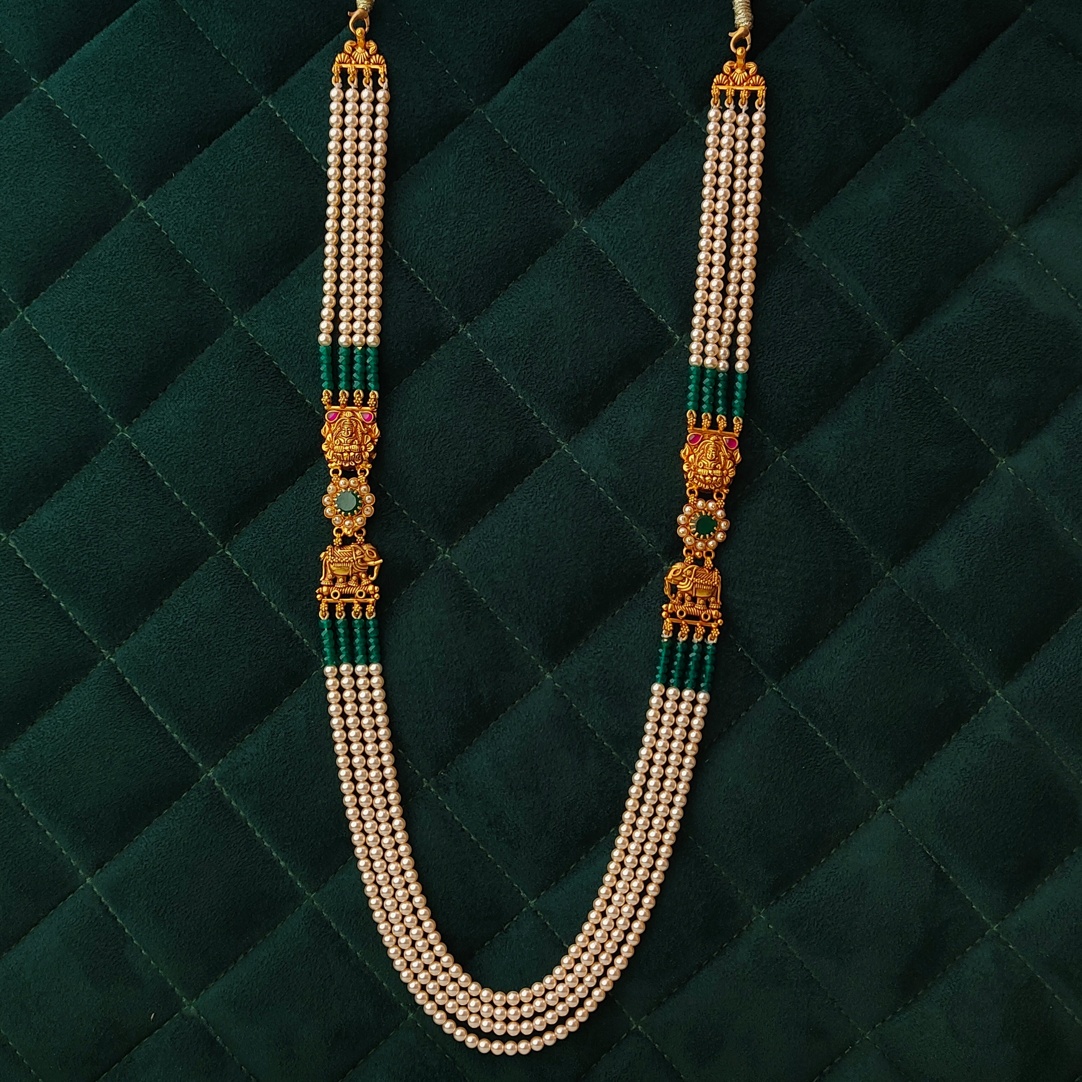 925 Silver Lakshmi With Elephant Beads Haram -0057