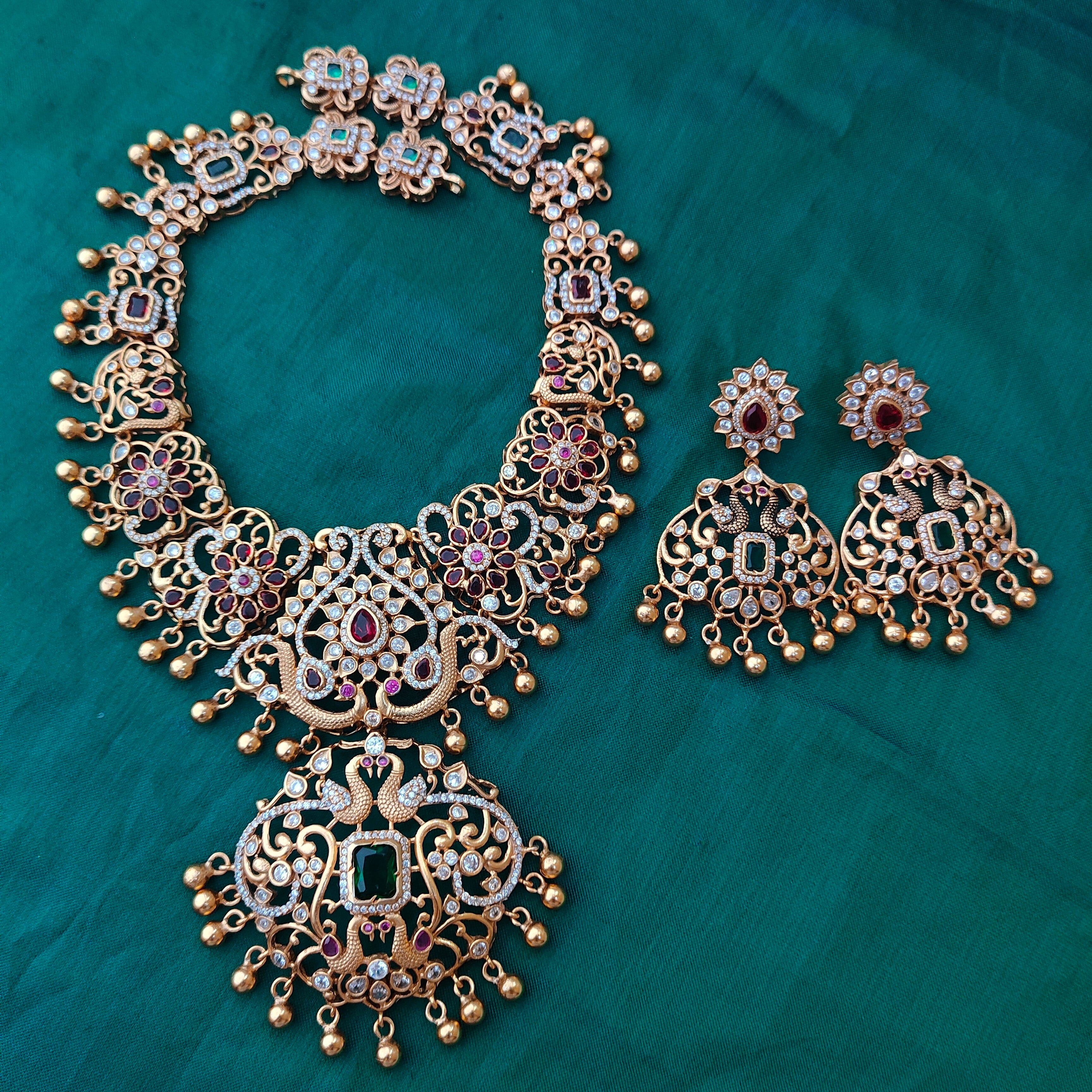 925 Silver Long Necklace with Earring-1347