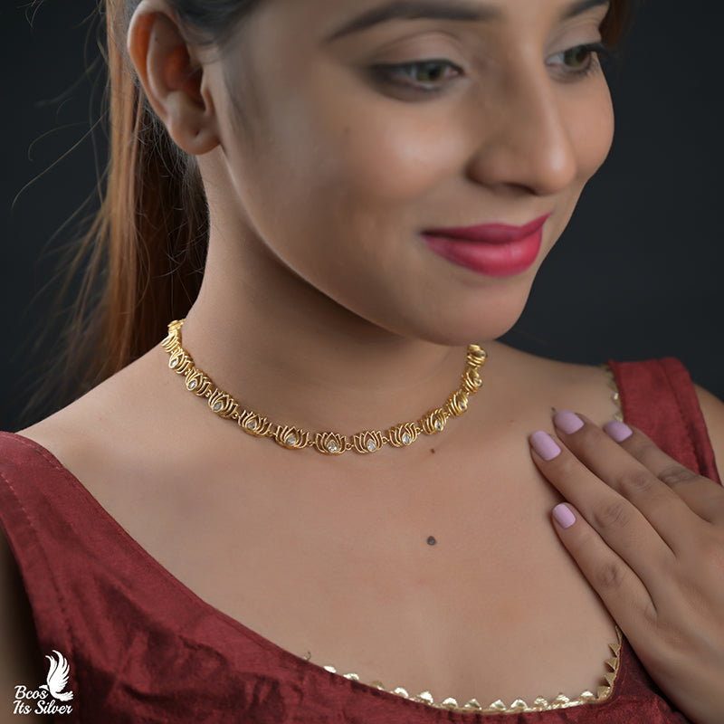 Pure 925 Silver Gold Plated Lotus Necklace - 8280