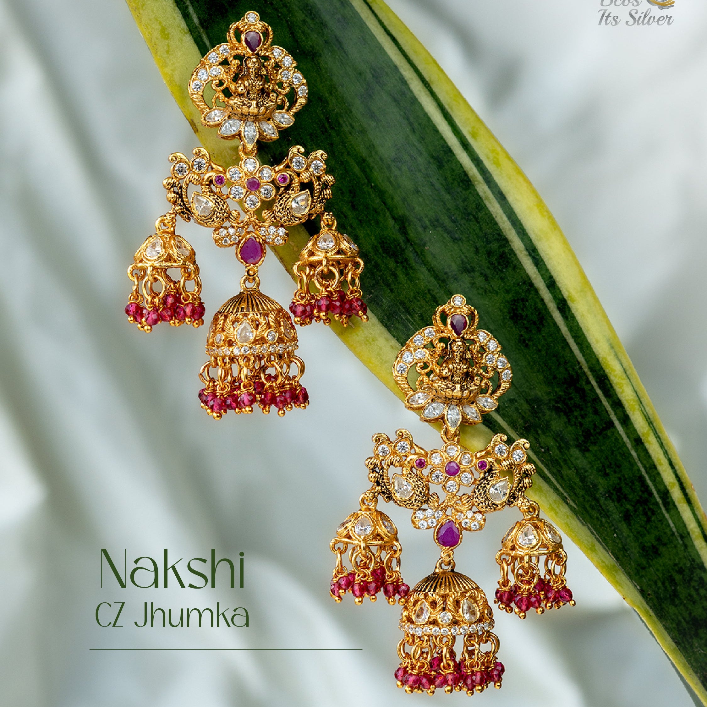 925 Silver Nakshi CZ Jhumka- 1046