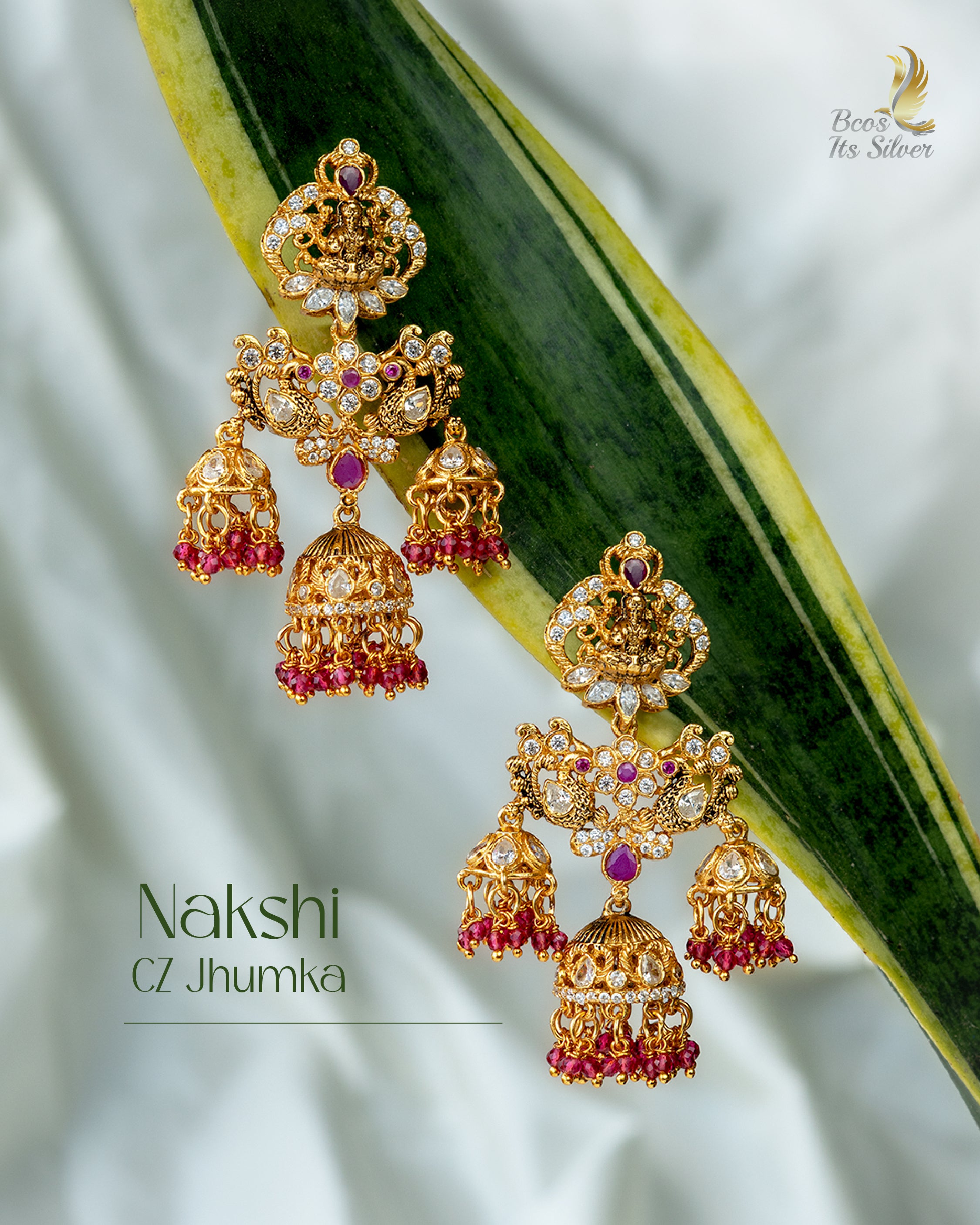 925 Silver Nakshi CZ Jhumka- 1046