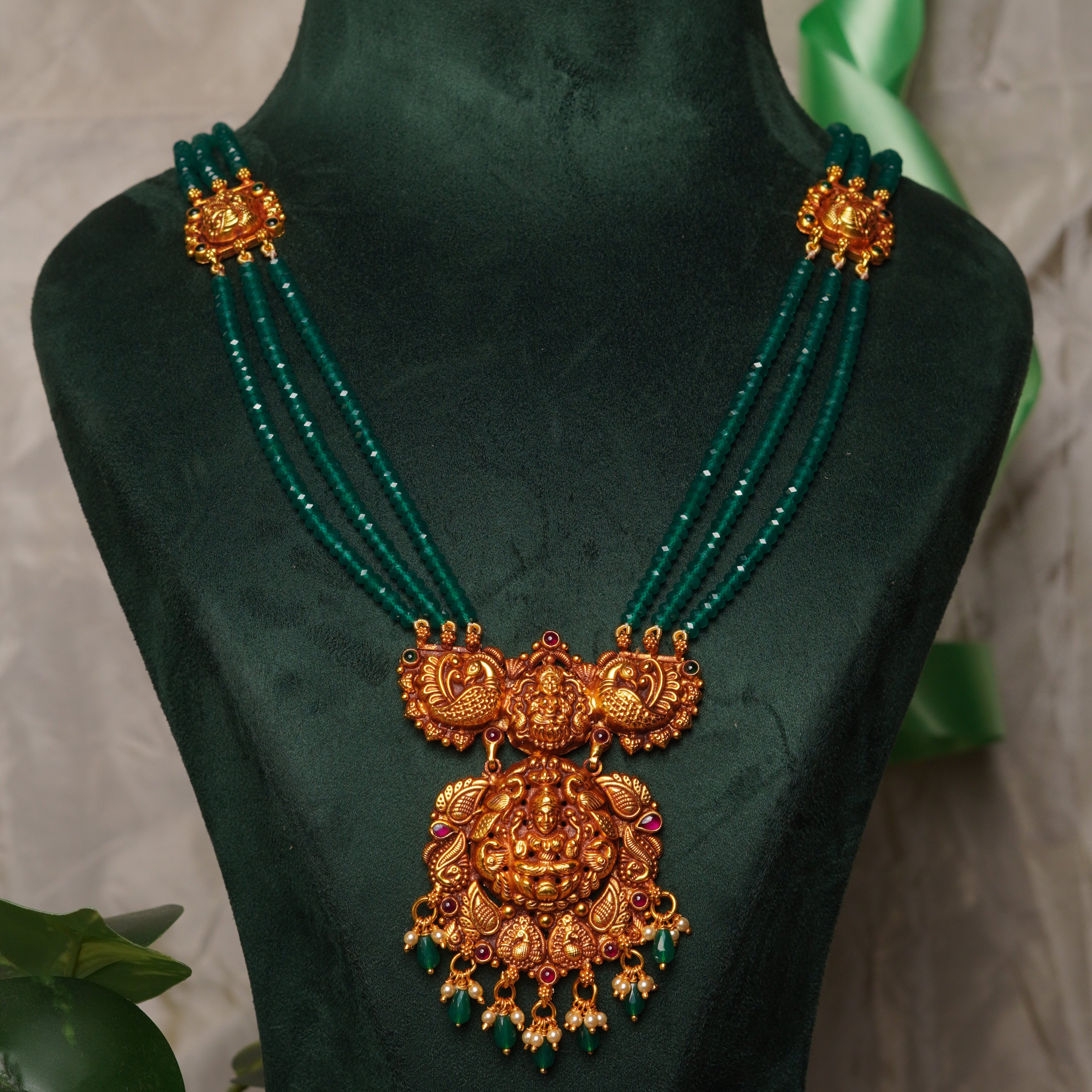 925 Silver Gold Plated Nakshi Beads Haram -1338