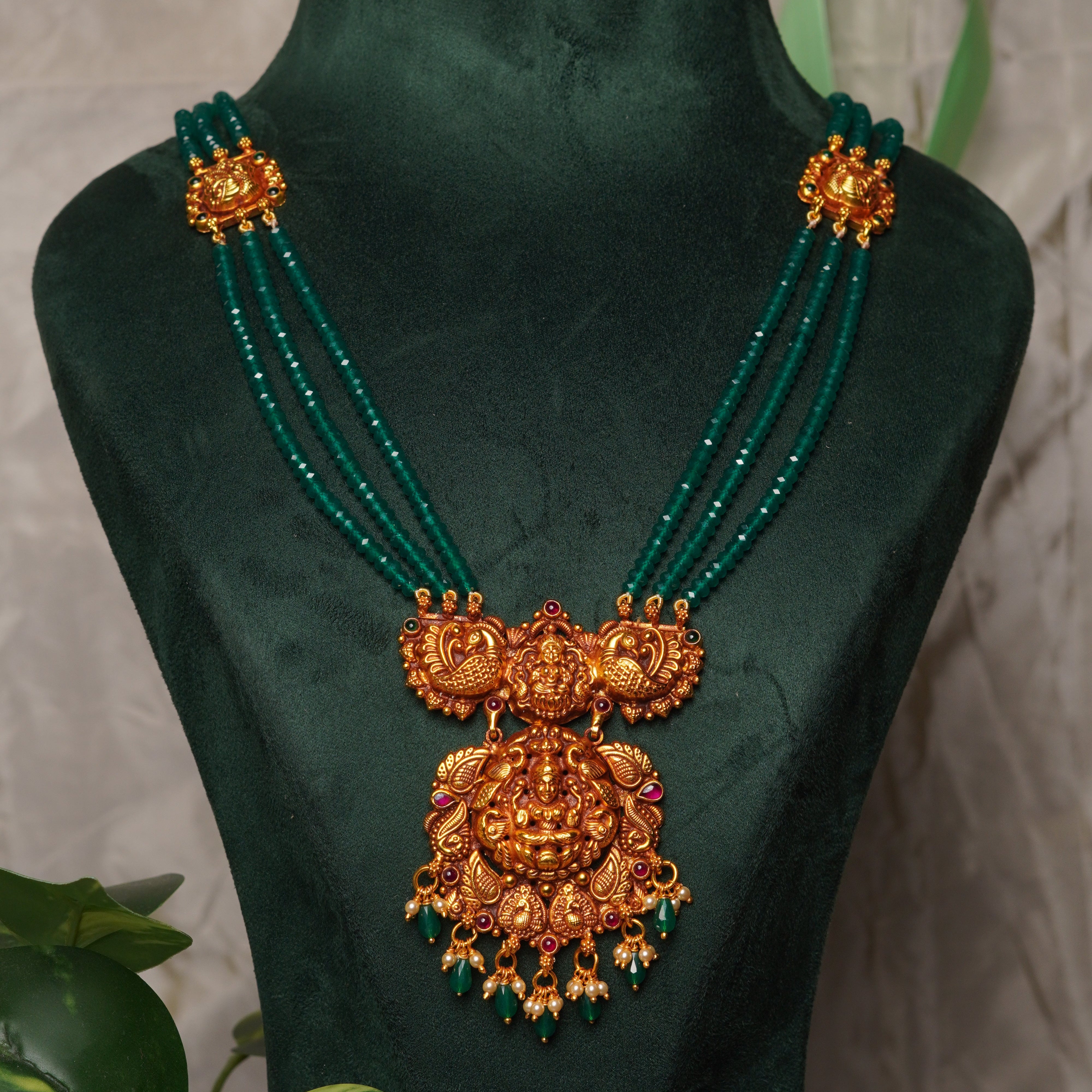 925 Silver Gold Plated Nakshi Beads Haram -1338
