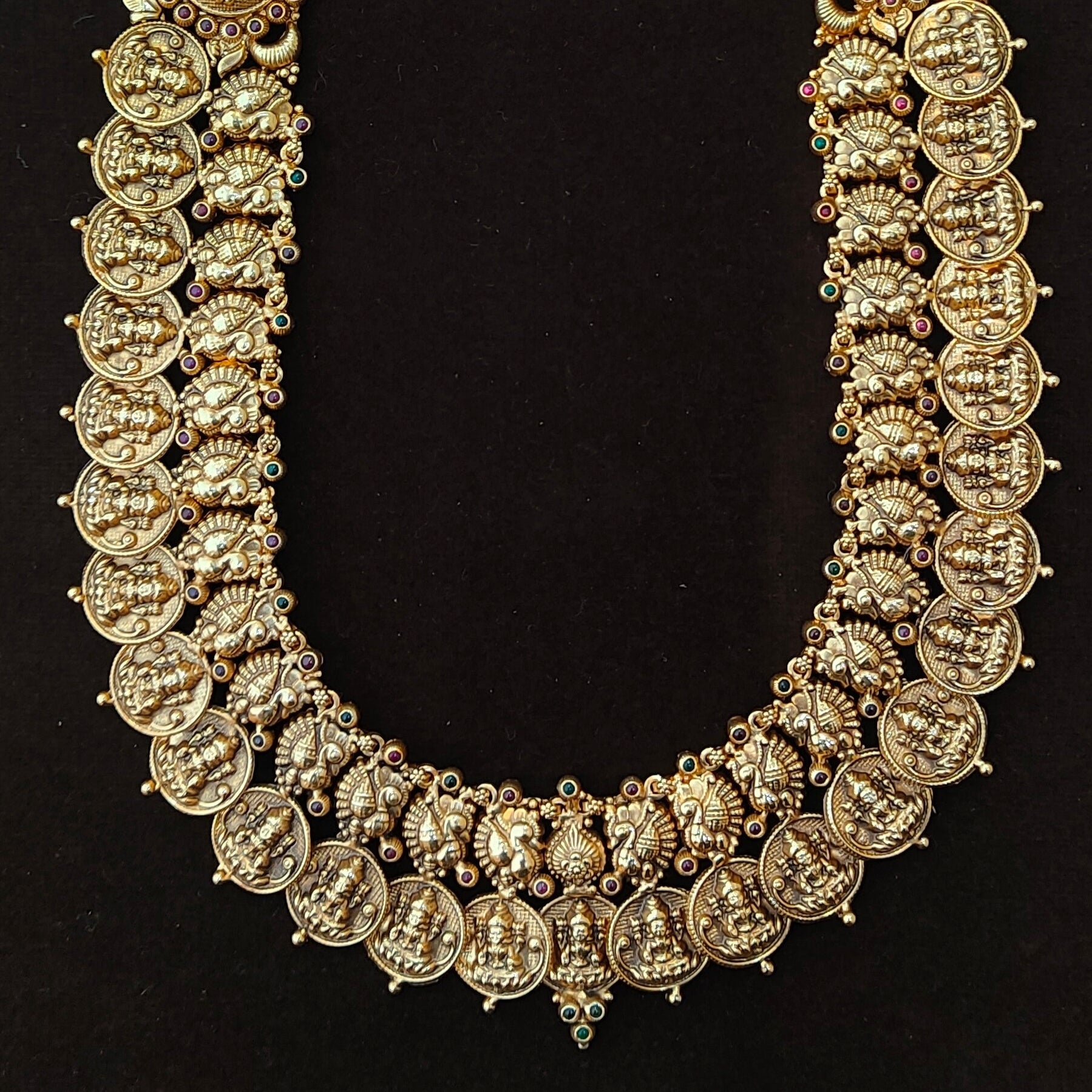 925 Silver Gold Plated Nakshi Coin Haram-1397