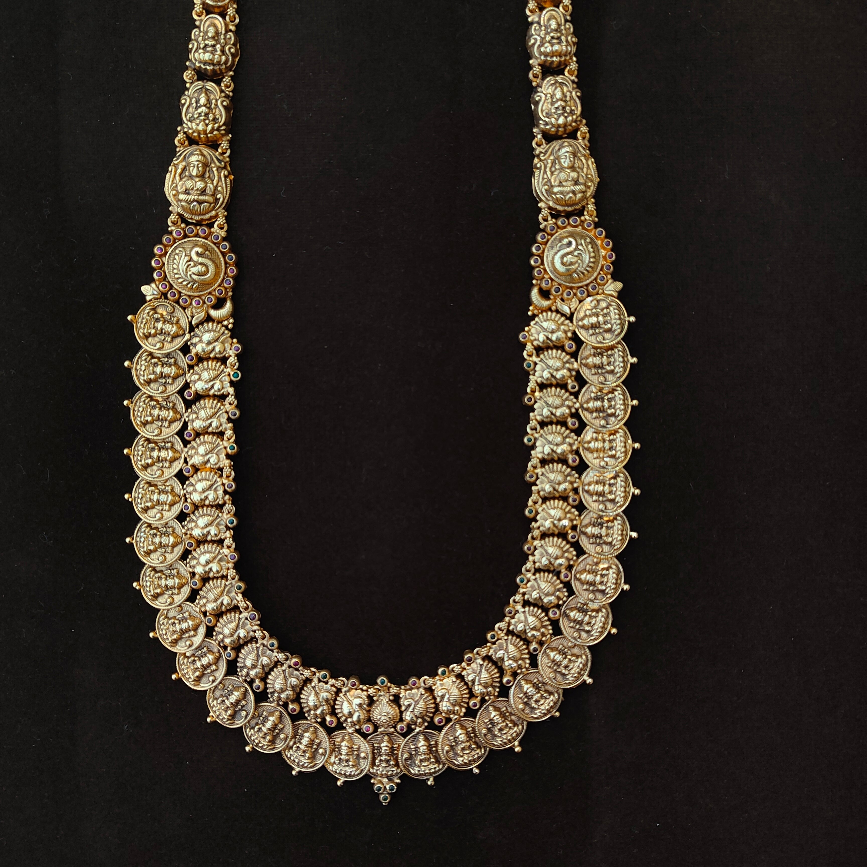 925 Silver Gold Plated Nakshi Coin Haram-1397