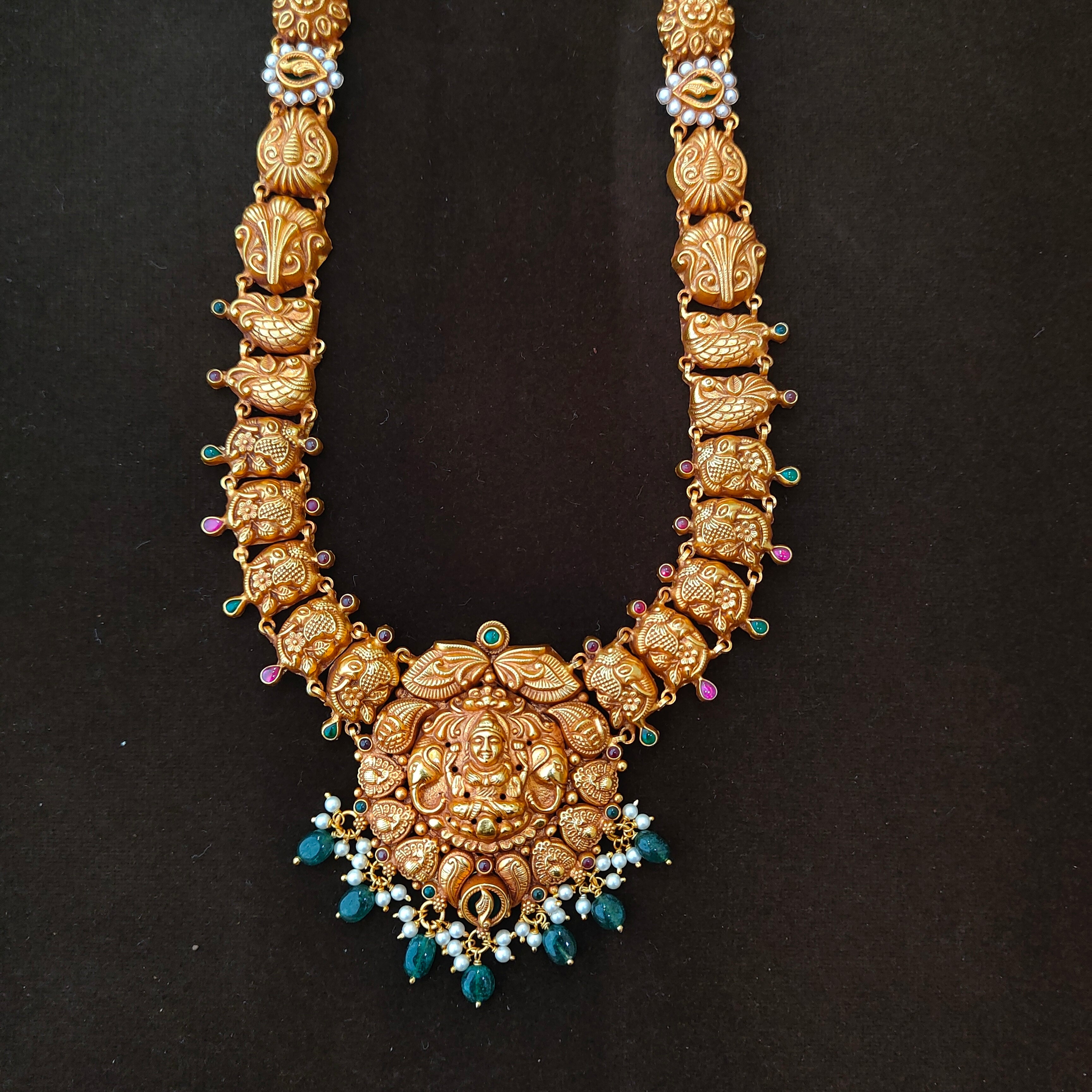 925 Silver Gold Plated Nakshi Haram-1388