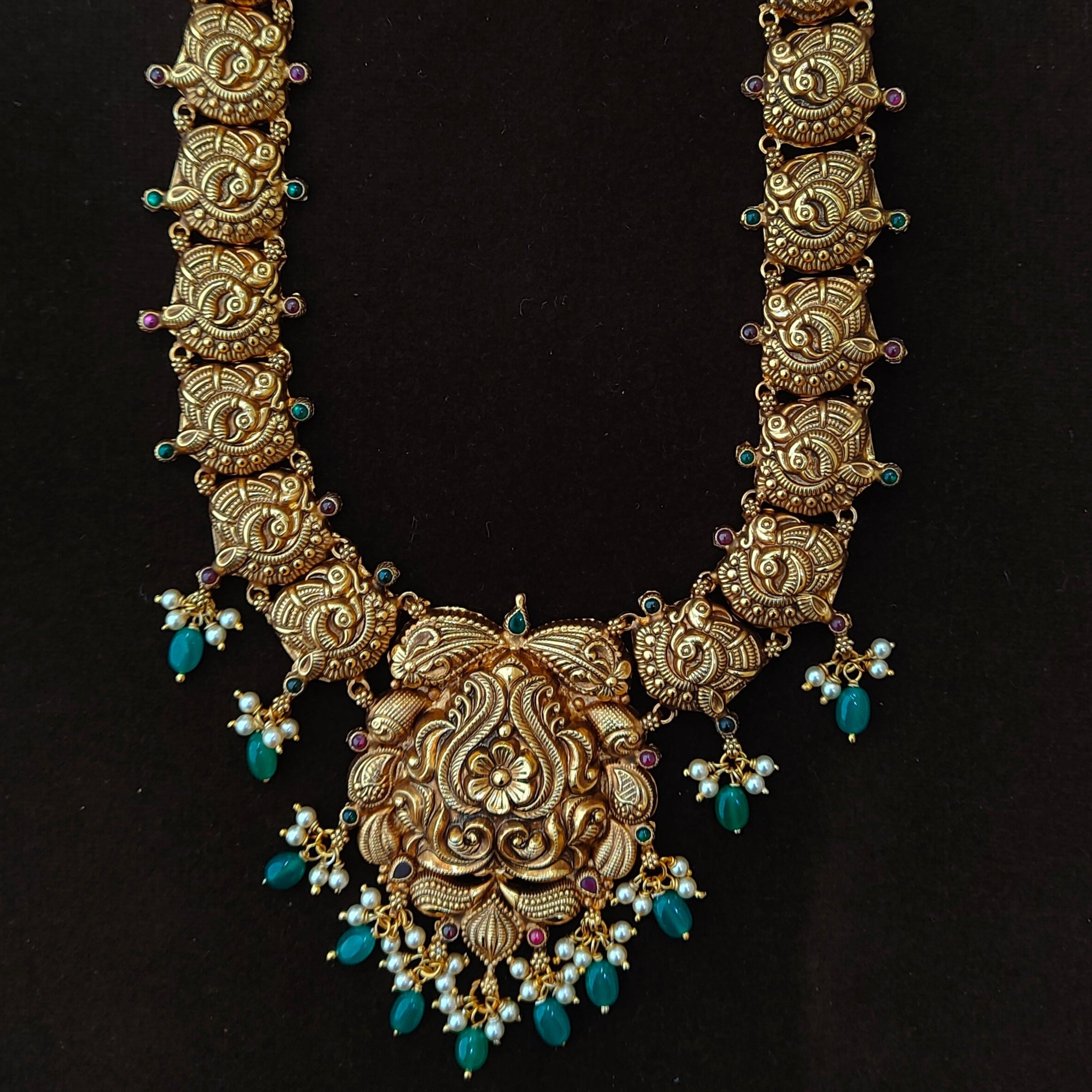 925 Silver Gold Plated Nakshi Haram-1893