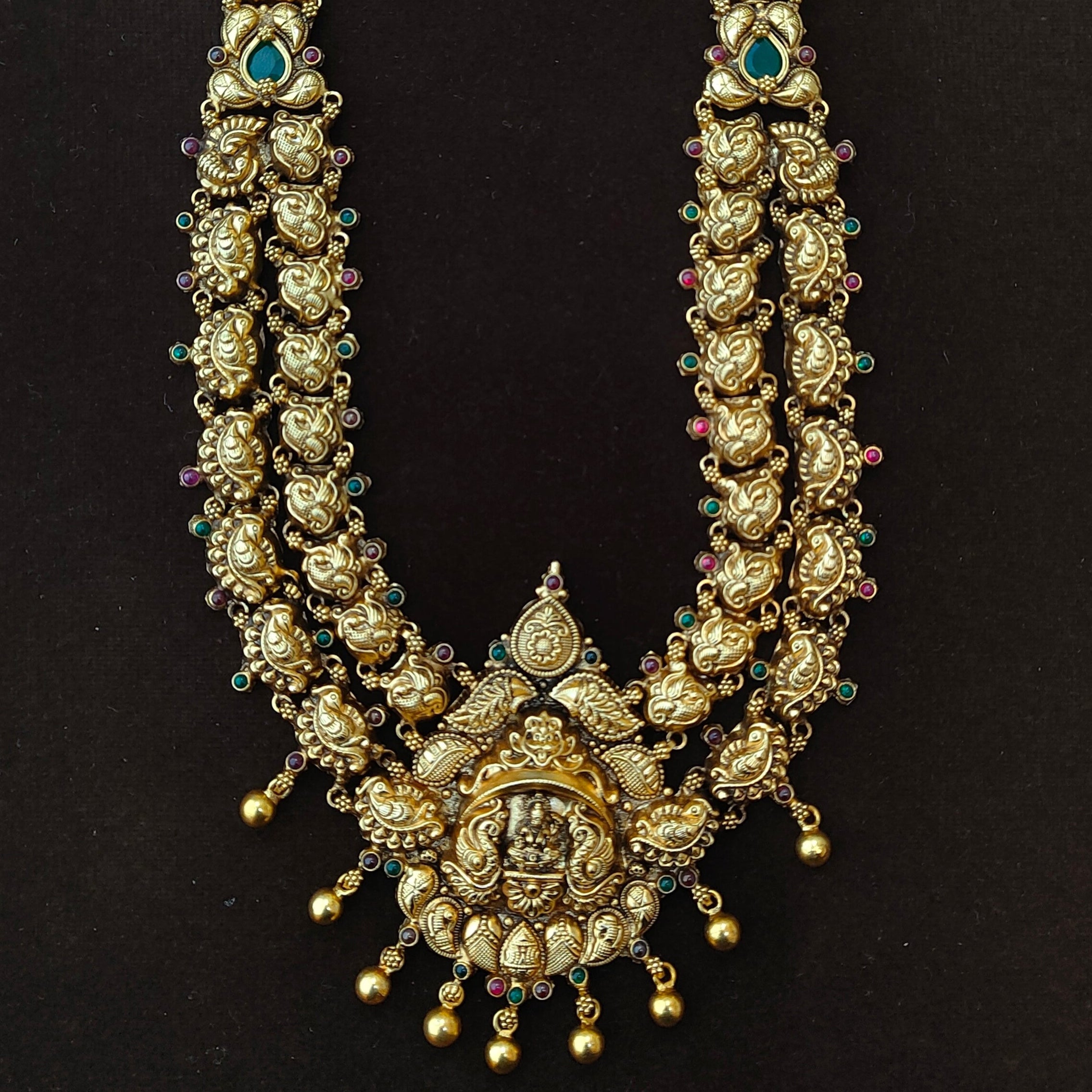 925 Silver Gold Plated Nakshi Haram-1344