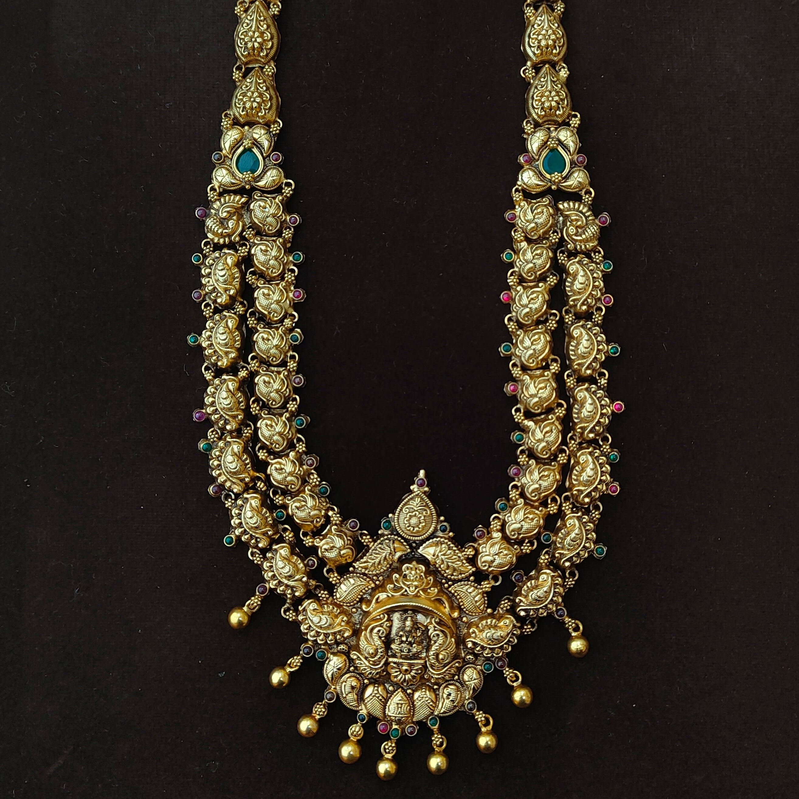 925 Silver Gold Plated Nakshi Haram-1344