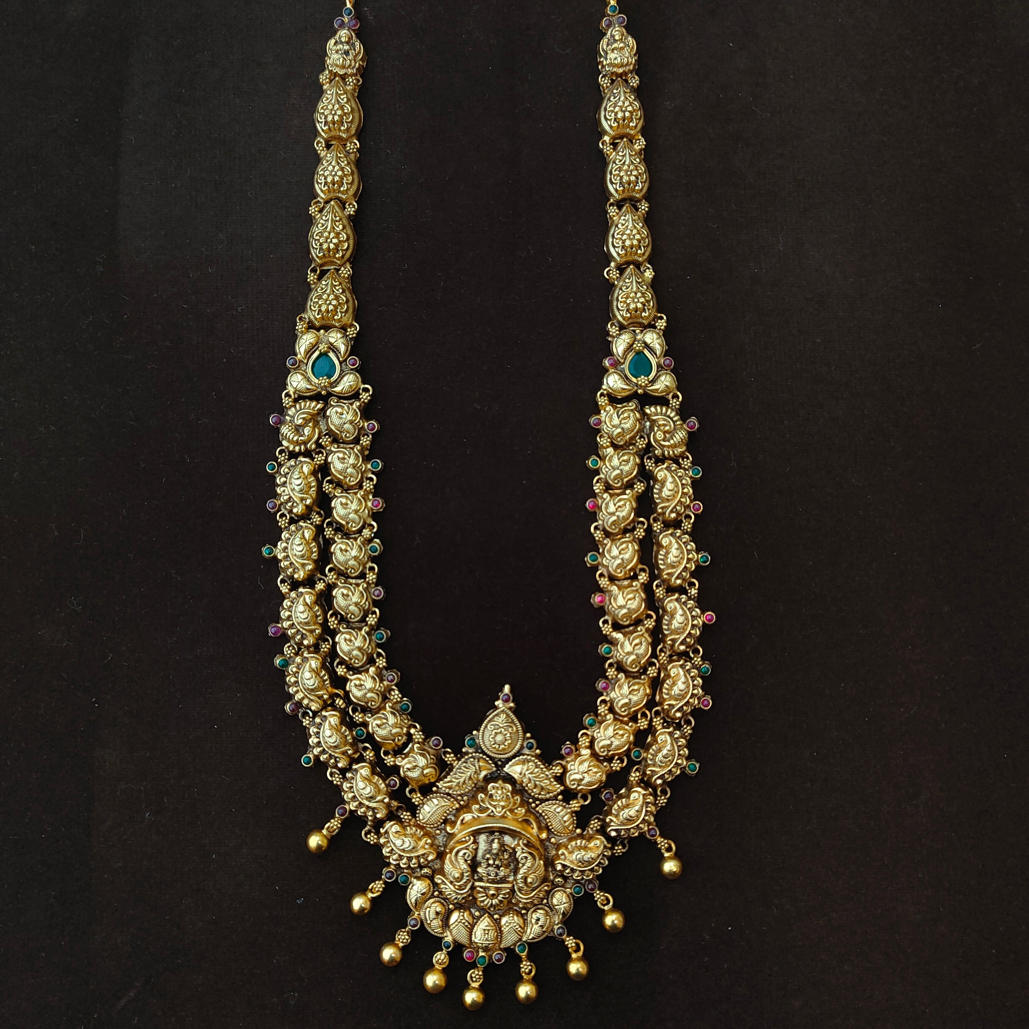 925 Silver Gold Plated Nakshi Haram-1344