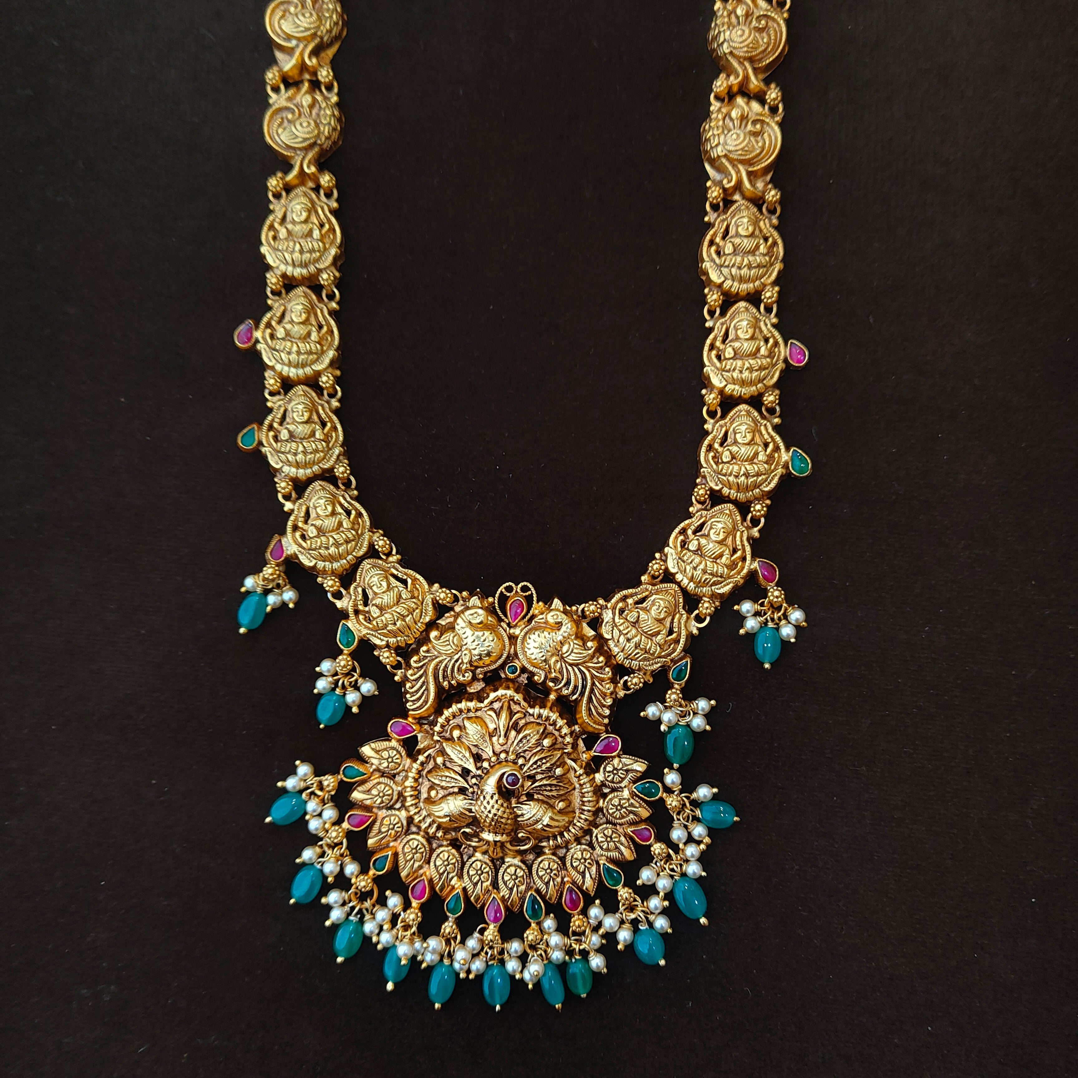 925 Silver Gold Plated Nakshi Haram-1383