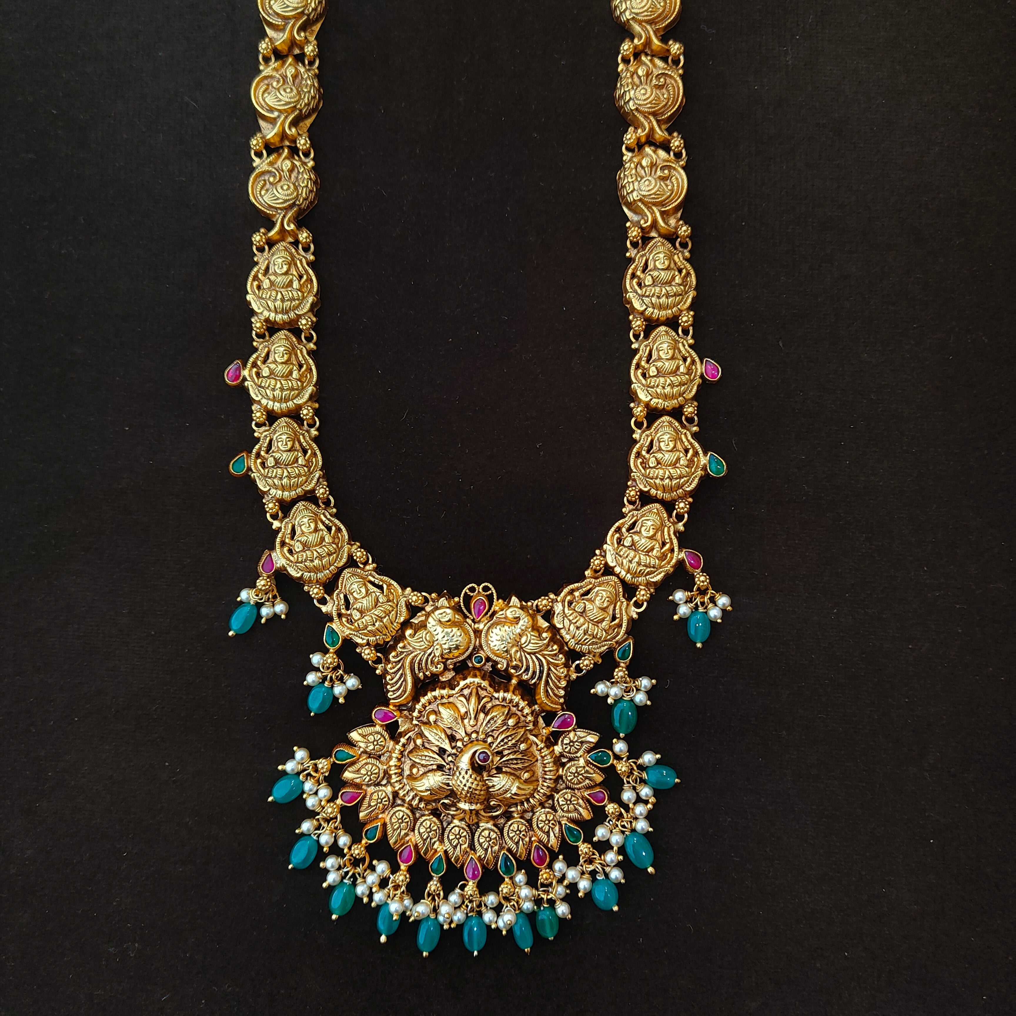 925 Silver Gold Plated Nakshi Haram-1383