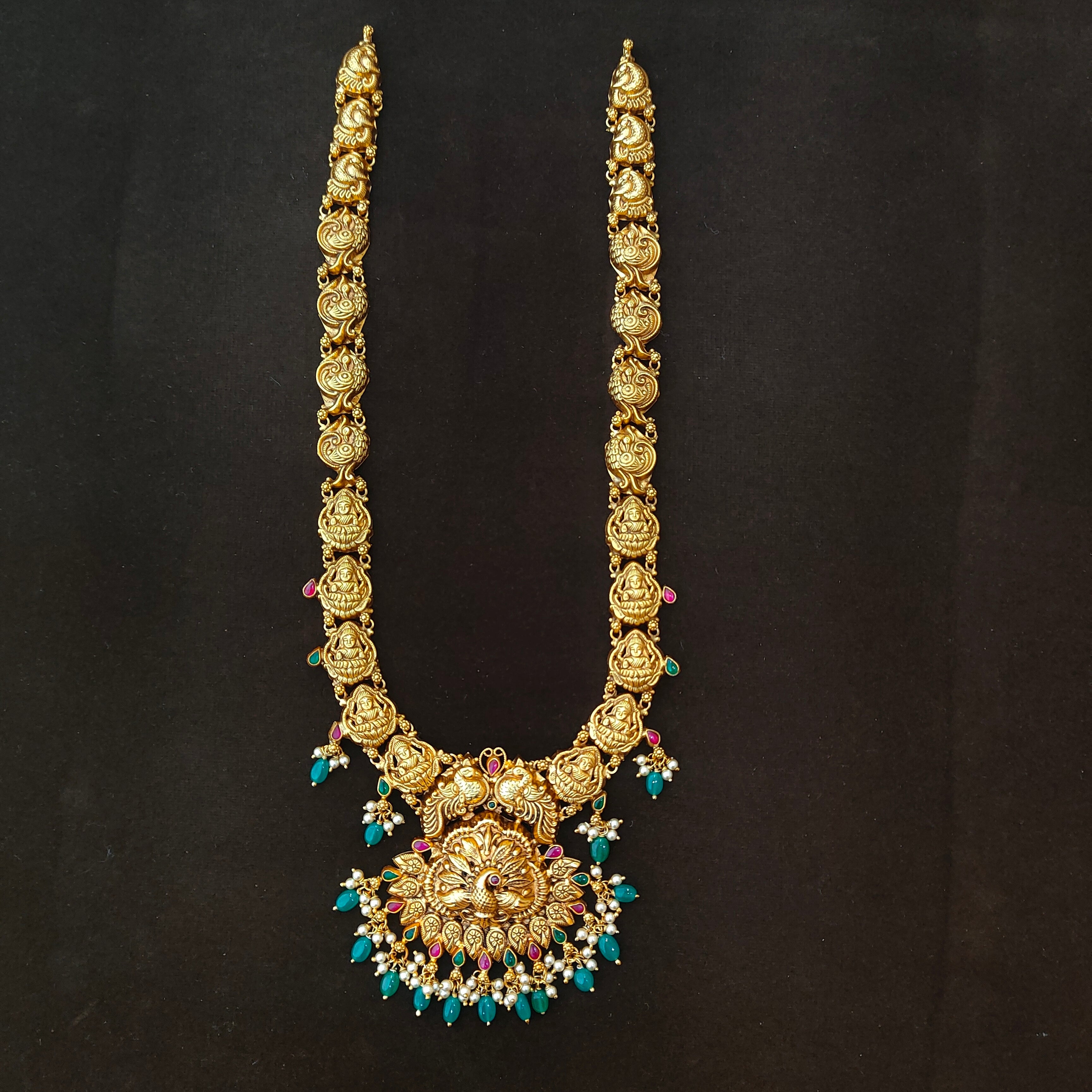 925 Silver Gold Plated Nakshi Haram-1383