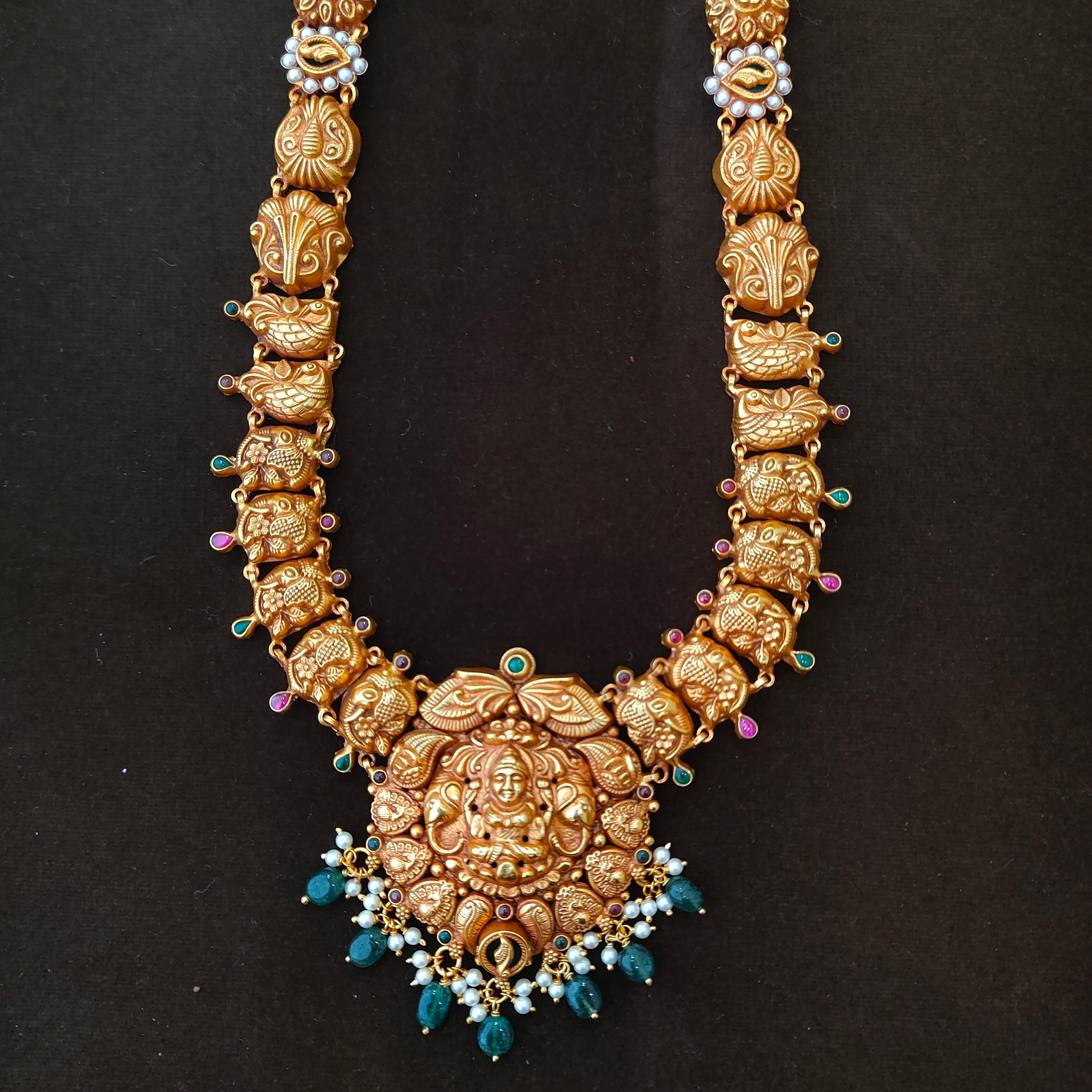 925 Silver Gold Plated Nakshi Haram-1388