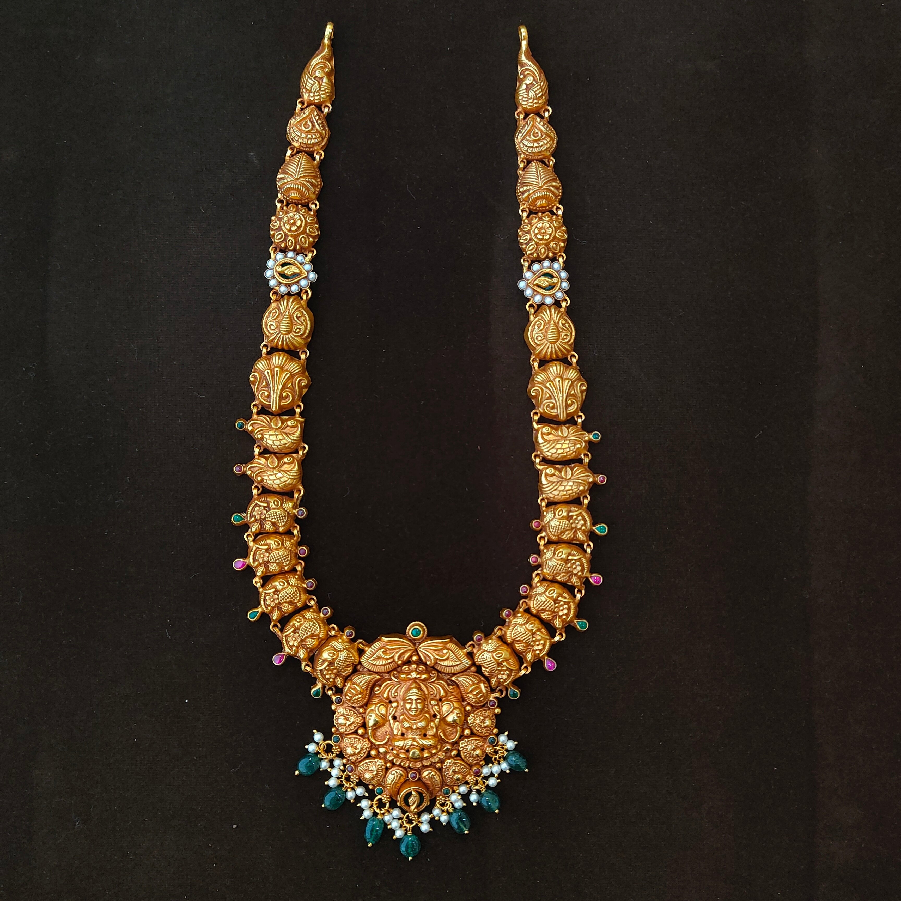 925 Silver Gold Plated Nakshi Haram-1388