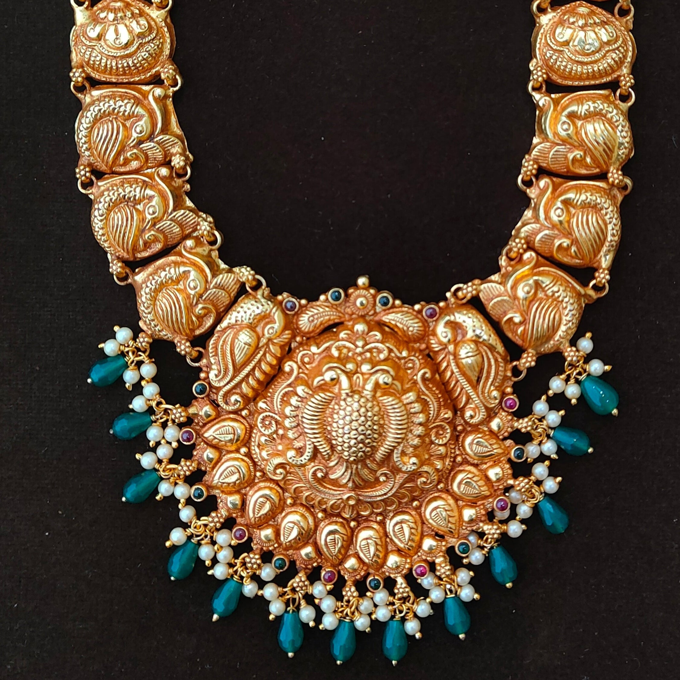 925 Silver Gold Plated Nakshi Haram-1892