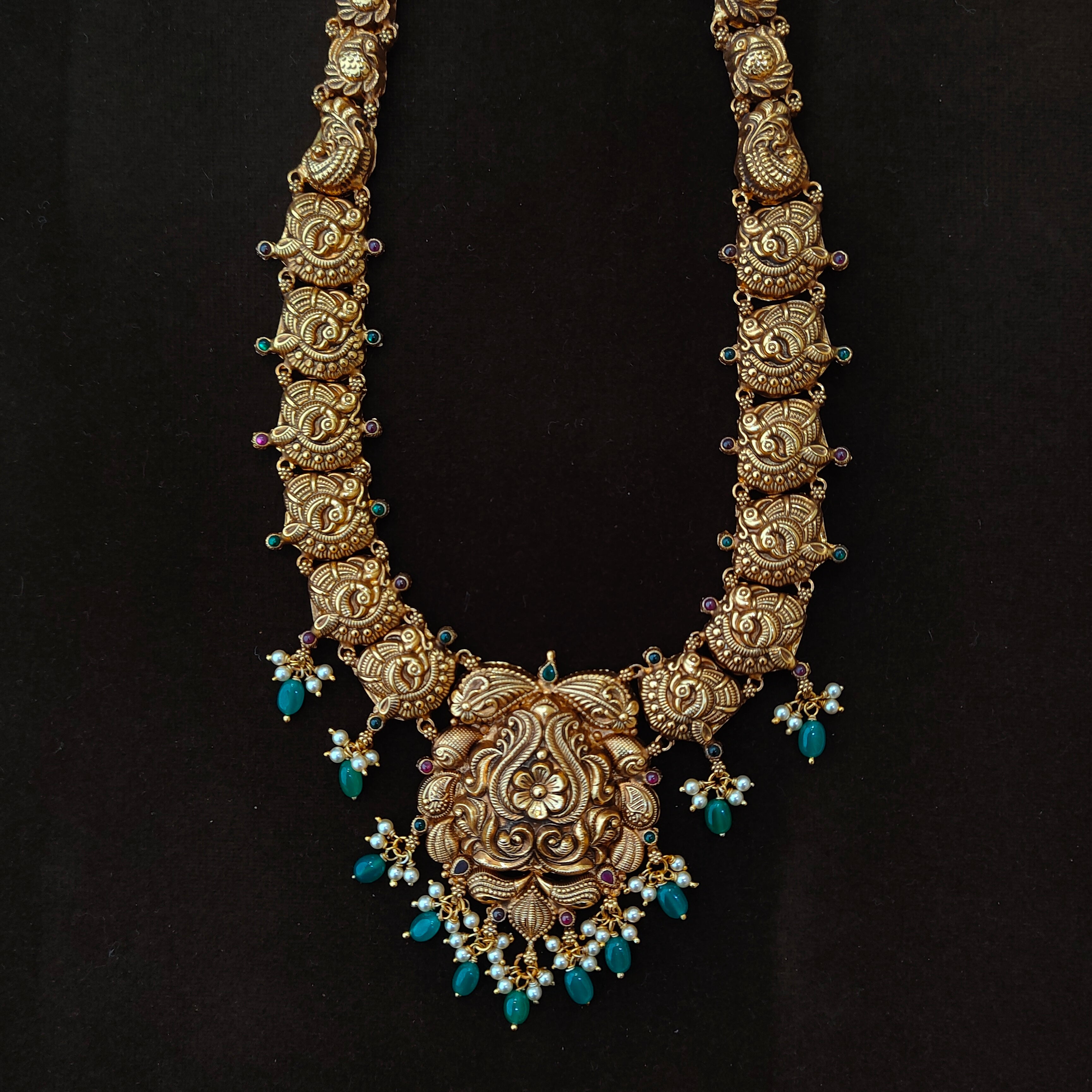 925 Silver Gold Plated Nakshi Haram-1893